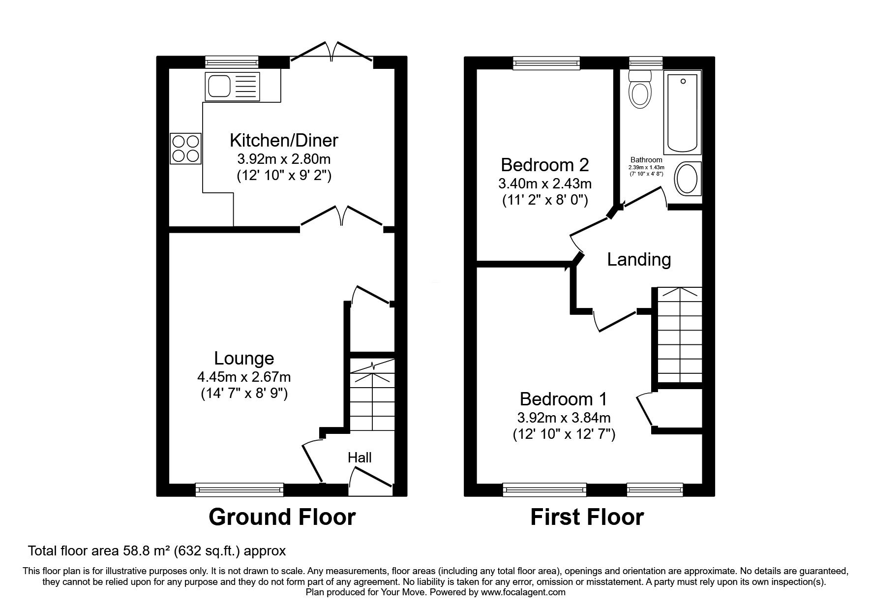 Floorplan of 2 bedroom Mid Terrace House for sale, Harrow Drive, Ilkeston, Derbyshire, DE7