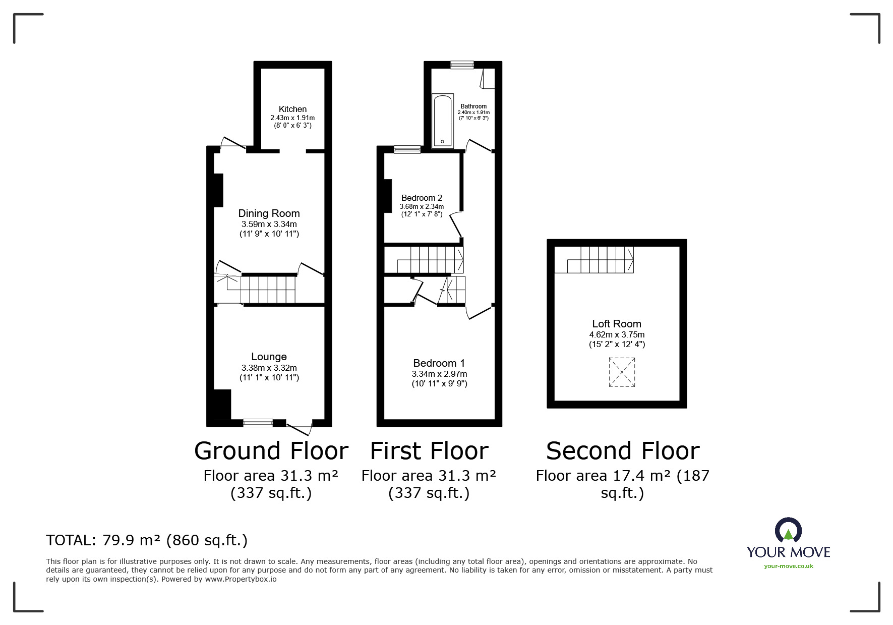 Floorplan of 3 bedroom Mid Terrace House to rent, Andrew Avenue, Ilkeston, Derbyshire, DE7