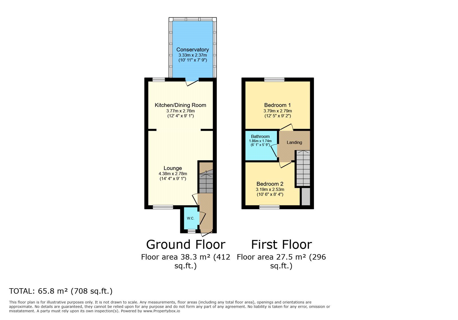 Floorplan of 2 bedroom Semi Detached House for sale, Hedingham Close, Ilkeston, Derbyshire, DE7