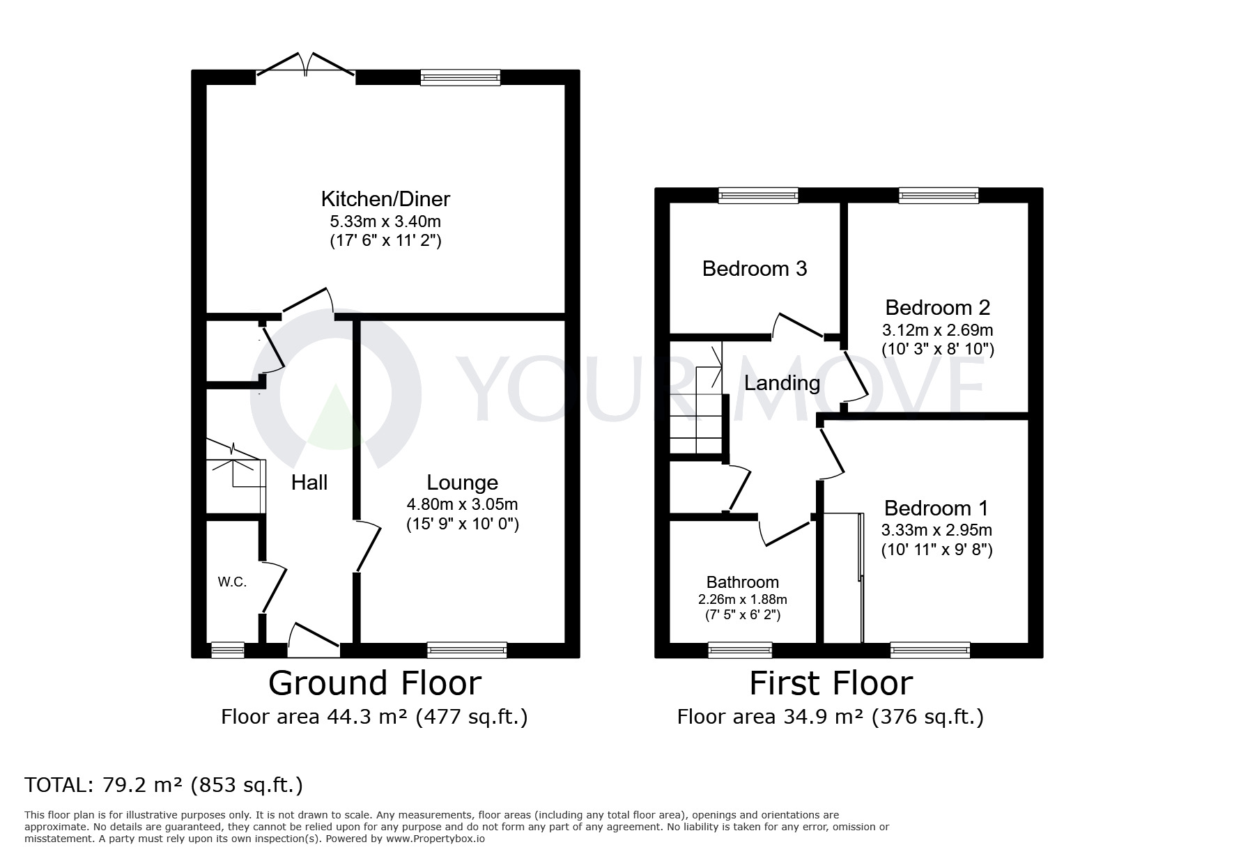 Floorplan of 3 bedroom Semi Detached House to rent, Rothwell Close, Sutton-in-Ashfield, Nottinghamshire, NG17