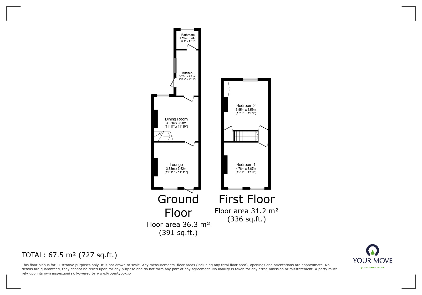 Floorplan of 2 bedroom End Terrace House for sale, Green Lane, Ilkeston, Derbyshire, DE7