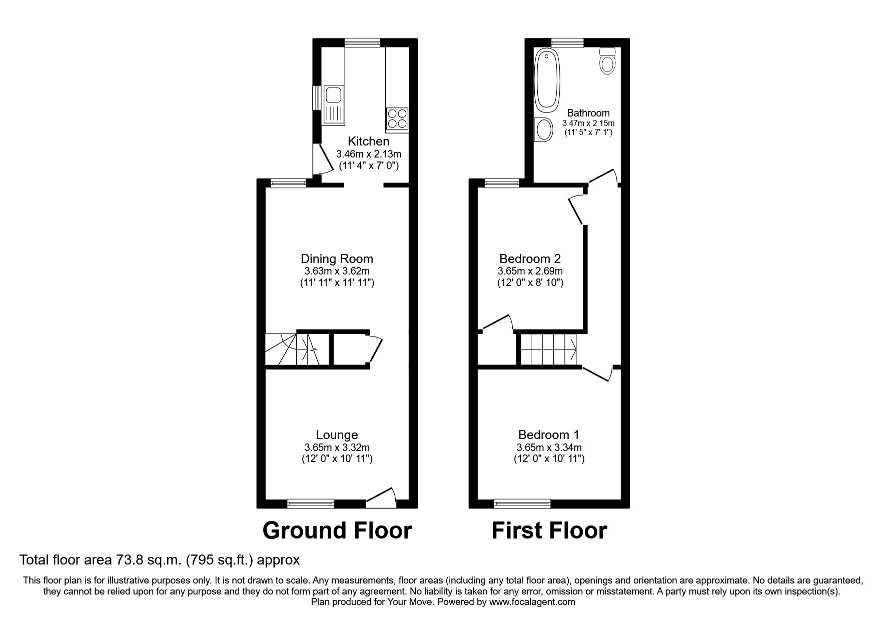 Floorplan of 2 bedroom Mid Terrace House to rent, Granby Street, Ilkeston, Derbyshire, DE7