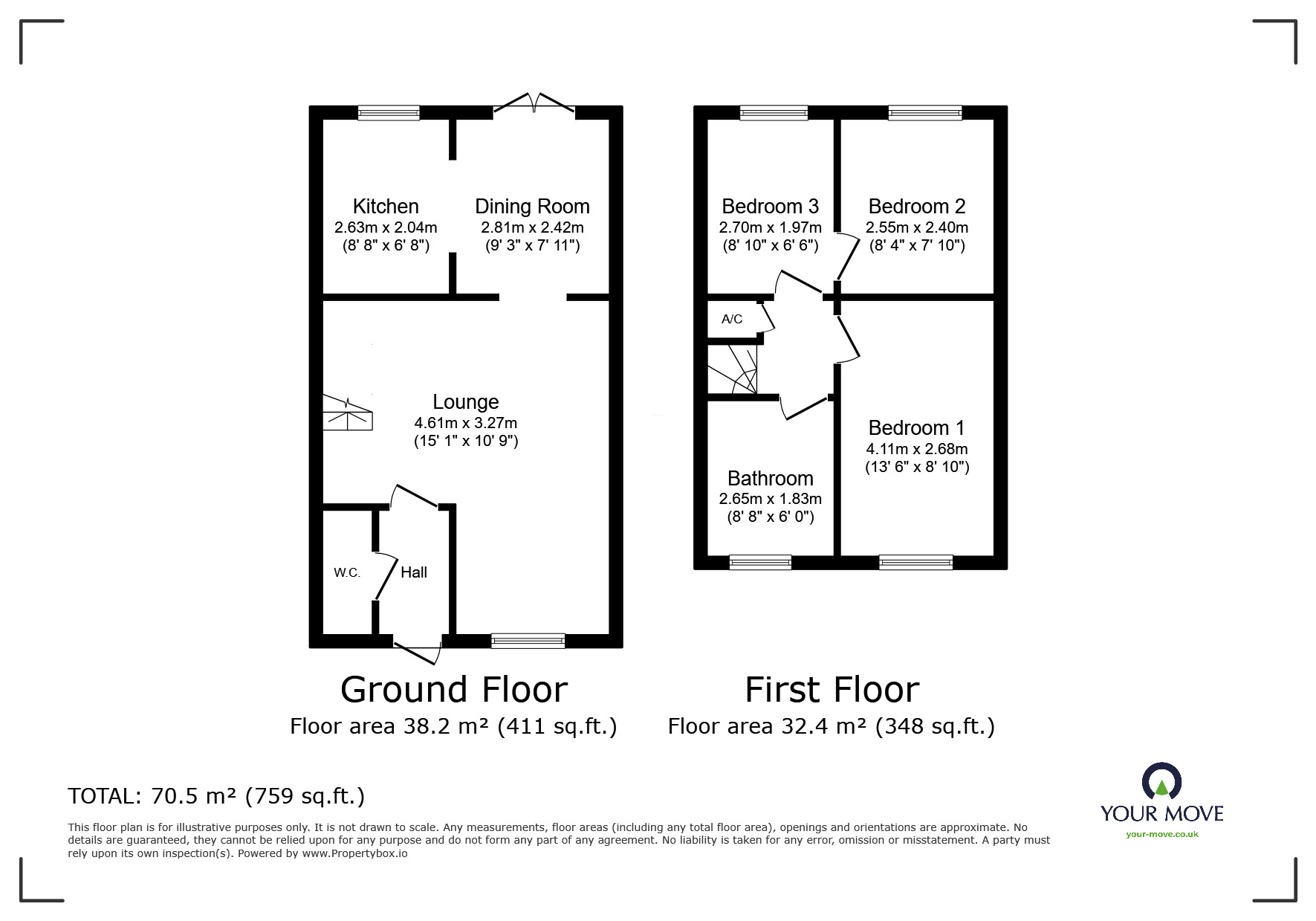 Floorplan of 3 bedroom Semi Detached House for sale, Barclay Court, Ilkeston, Derbyshire, DE7