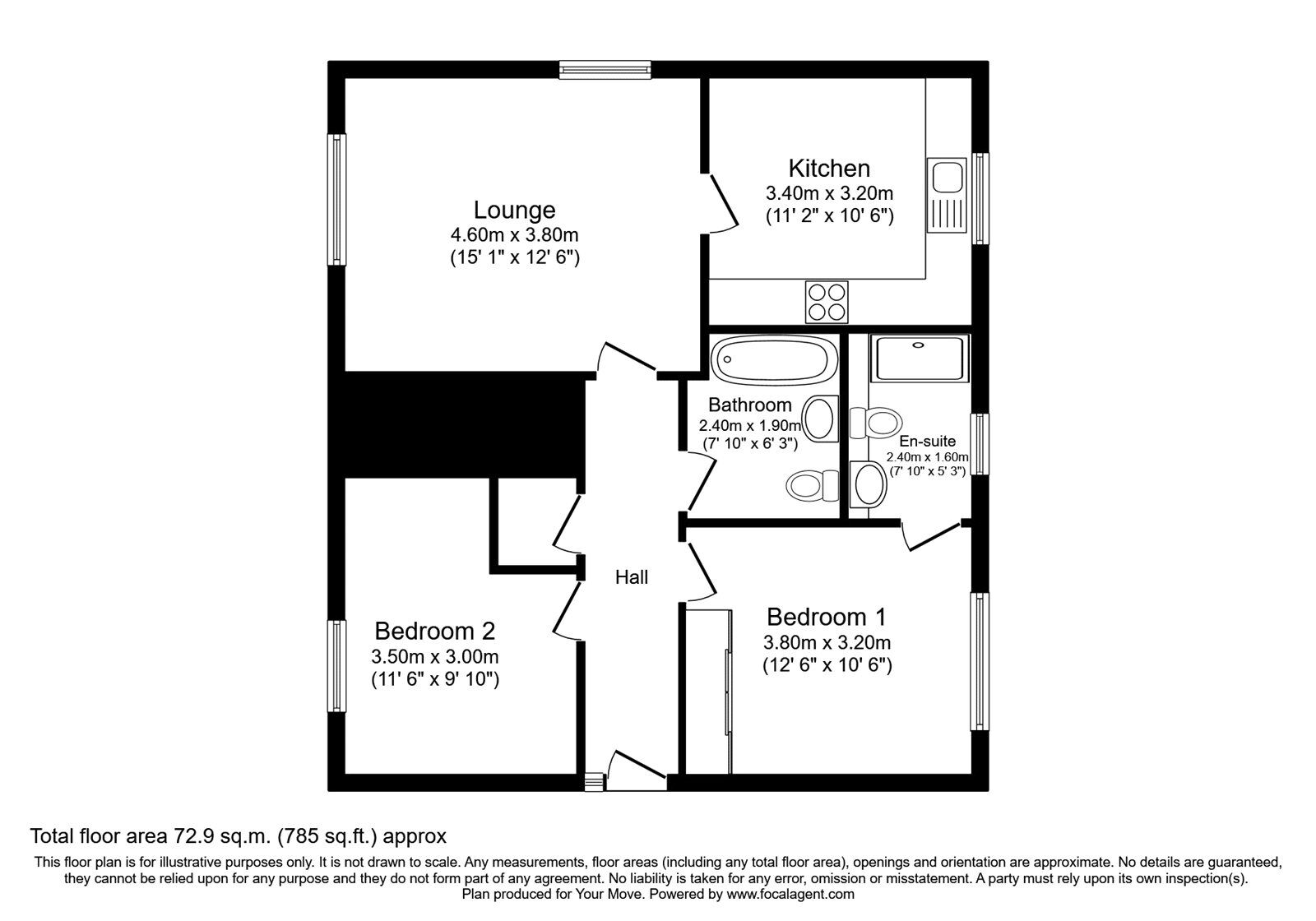 Floorplan of 2 bedroom  Flat for sale, Broomhall Court, Inverness, Highland, IV2