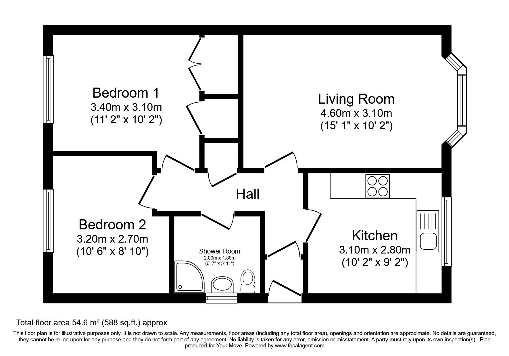 Floorplan of 2 bedroom Semi Detached Bungalow for sale, Croila Road, Kingussie, PH21