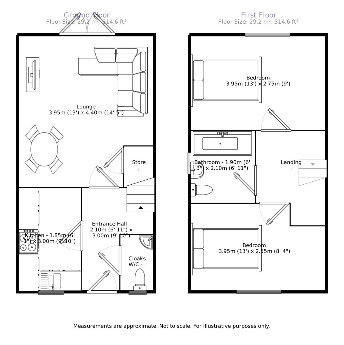 Floorplan of 2 bedroom Mid Terrace House to rent, Meryton Grove, Kirkby-In-Ashfield, Nottingham, NG17