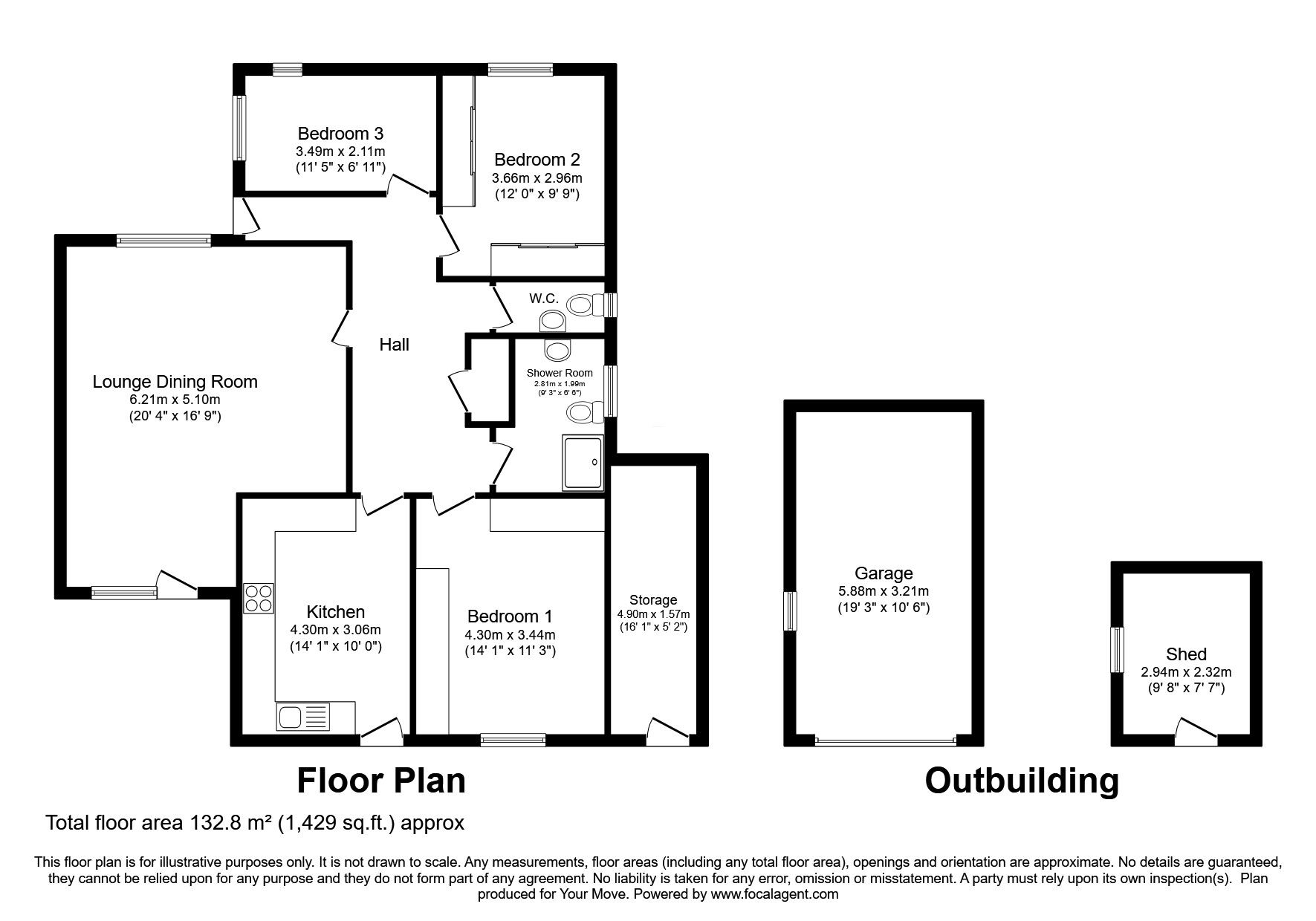 Floorplan of 3 bedroom Detached Bungalow for sale, Manifold Drive, Selston, Nottingham, NG16