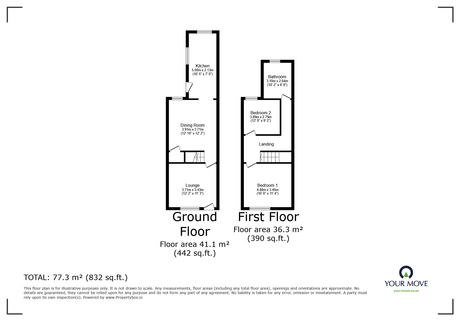 Floorplan of 2 bedroom Mid Terrace House to rent, Derby Road, Kirkby-in-Ashfield, Nottinghamshire, NG17