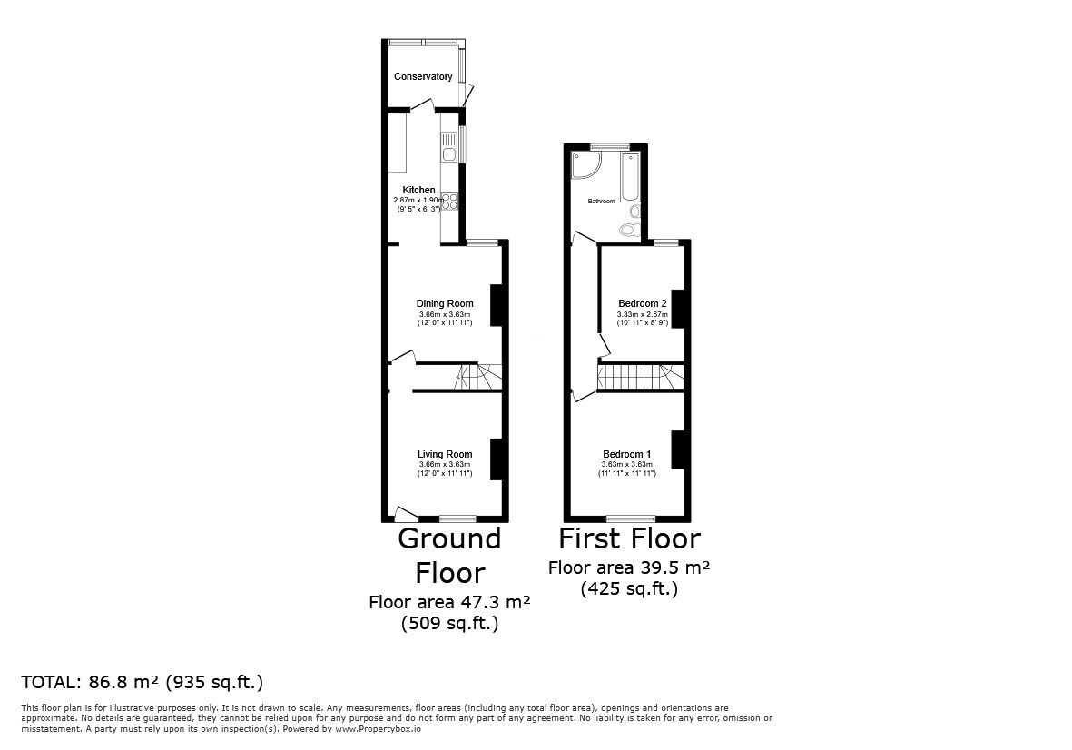 Floorplan of 2 bedroom Semi Detached House for sale, Lynncroft, Eastwood, Nottinghamshire, NG16