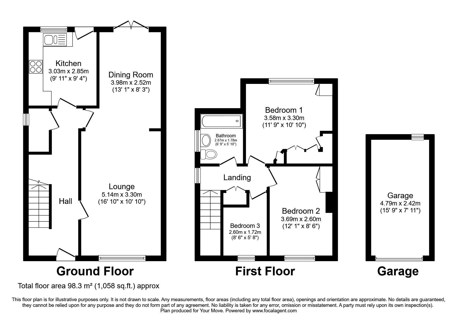 Floorplan of 3 bedroom Semi Detached Bungalow for sale, Greenacres, Kirkby-in-Ashfield, Nottinghamshire, NG17