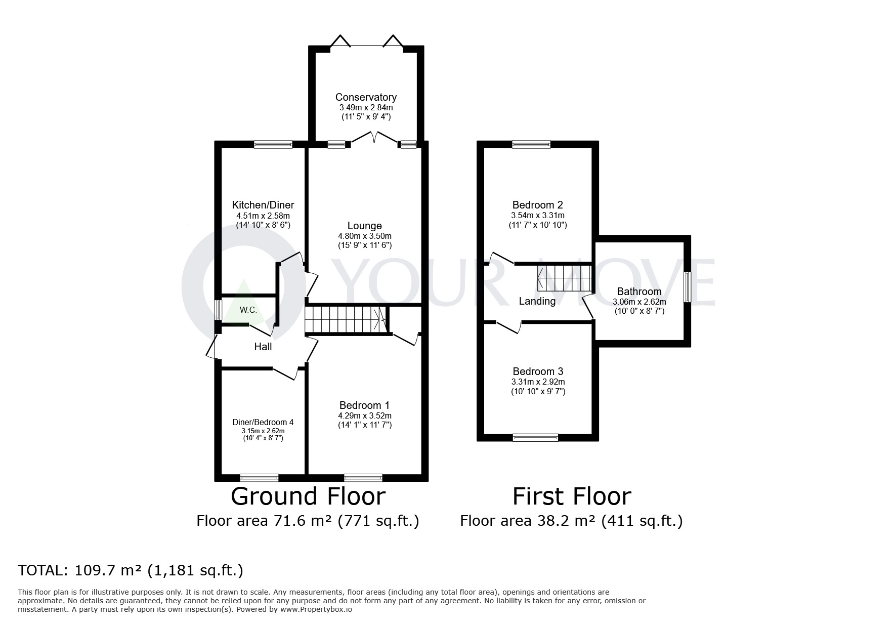 Floorplan of 3 bedroom Semi Detached House for sale, Lawns Road, Kirkby-in-Ashfield, Nottinghamshire, NG17