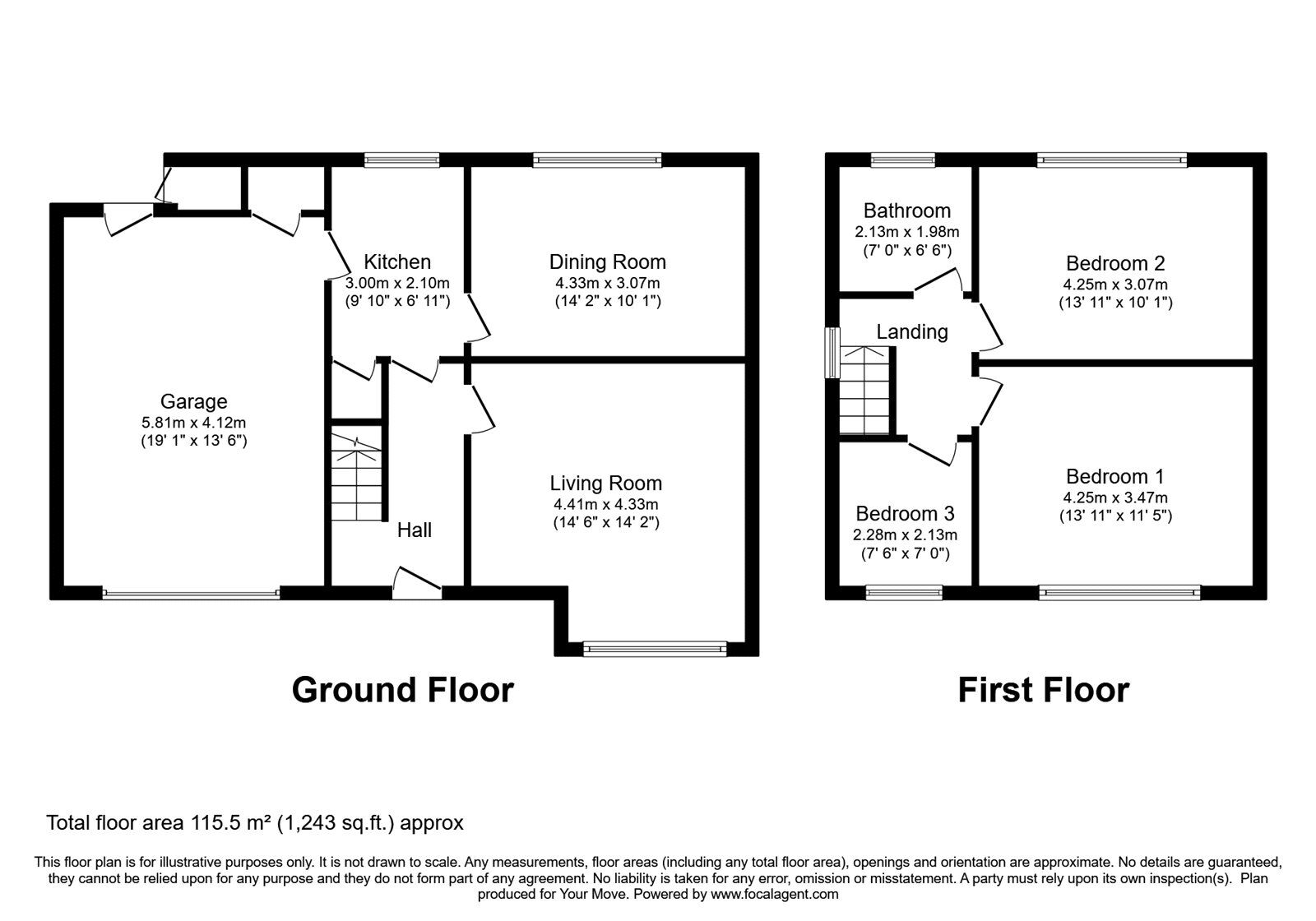 Floorplan of 3 bedroom Semi Detached House for sale, Mansfield Road, Skegby, Nottinghamshire, NG17