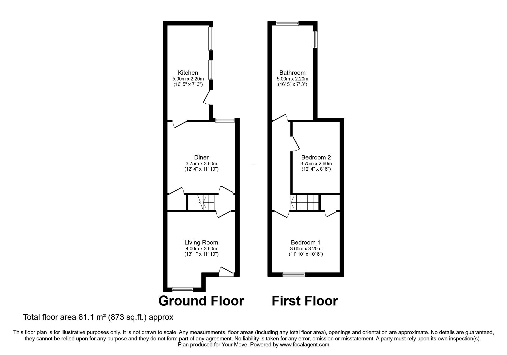 Floorplan of 2 bedroom Semi Detached House for sale, Balfour Street, Kirkby-in-Ashfield, Nottinghamshire, NG17