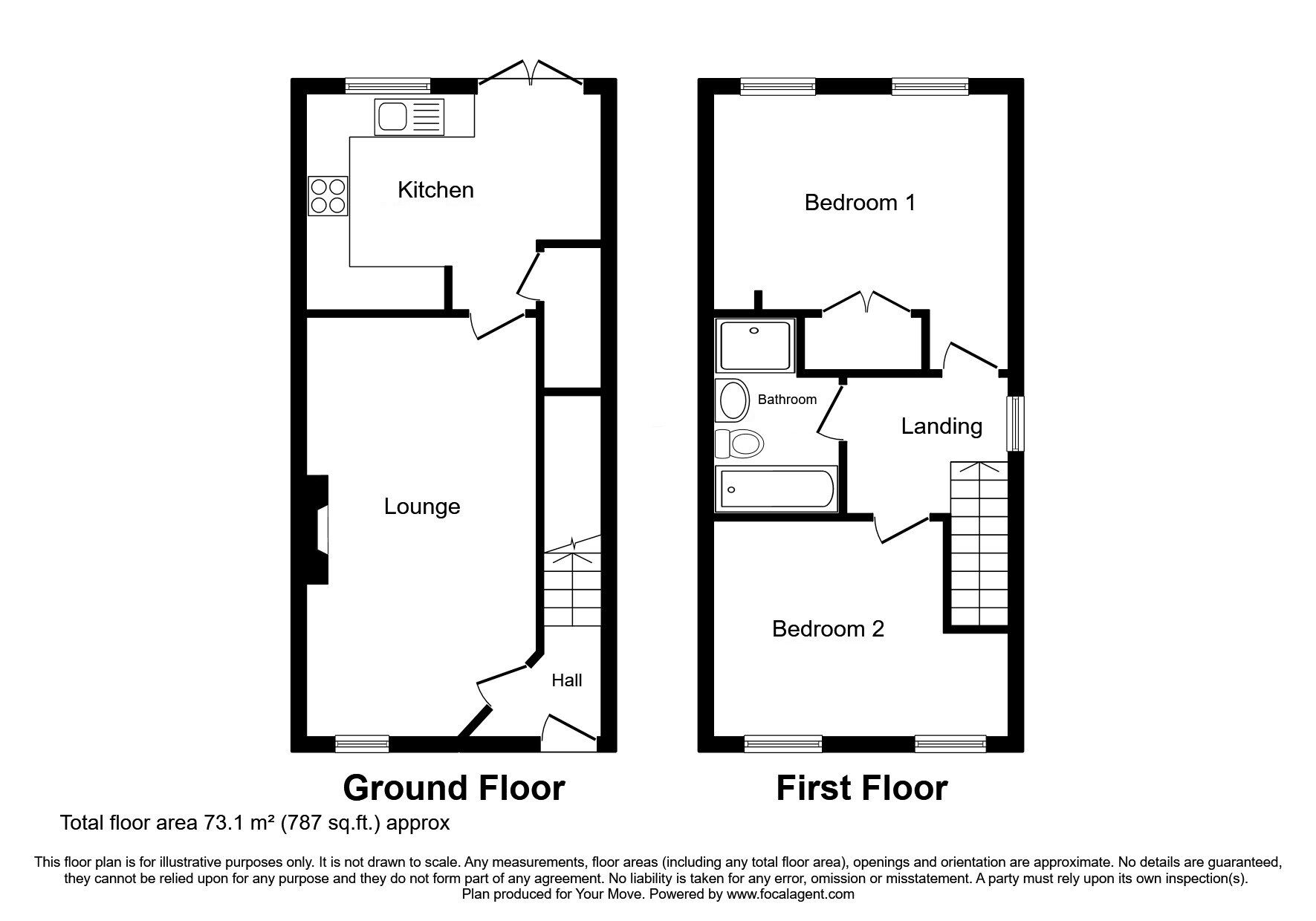 Floorplan of 2 bedroom End Terrace House for sale, Bennet Drive, Kirkby-in-Ashfield, Nottinghamshire, NG17