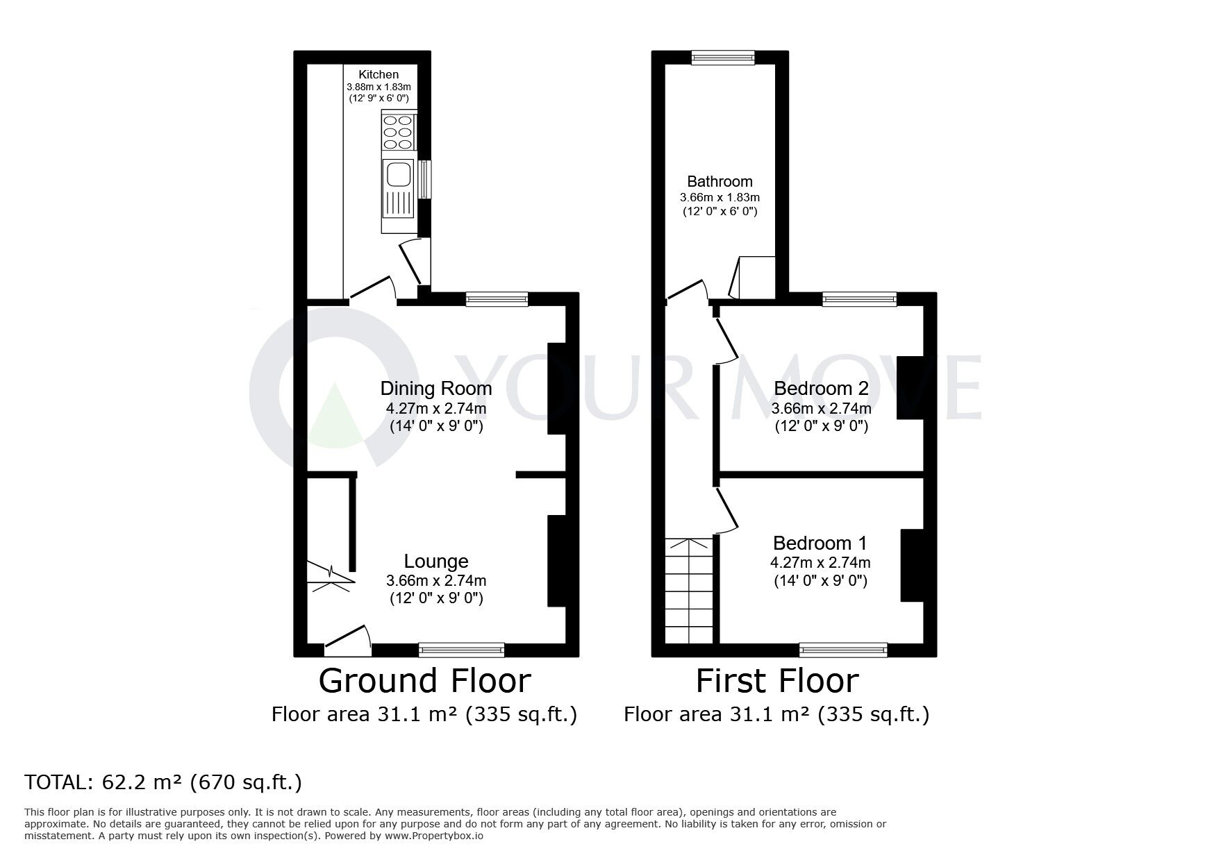 Floorplan of 2 bedroom End Terrace House for sale, Osbourne Street, Kirkby-in-Ashfield, Nottinghamshire, NG17