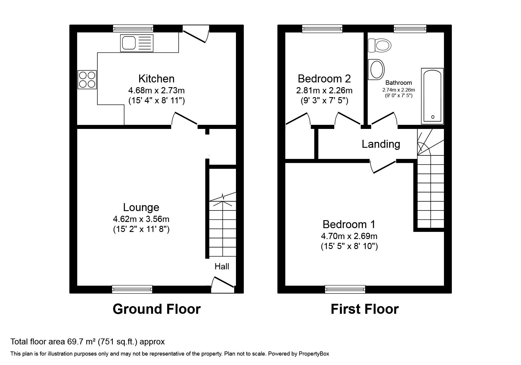 Floorplan of 2 bedroom End Terrace House for sale, Pool Close, Pinxton, Derbyshire, NG16