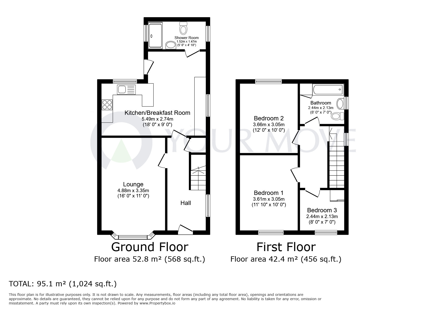 Floorplan of 3 bedroom Semi Detached House for sale, Oak Street, Kirkby-in-Ashfield, Nottinghamshire, NG17