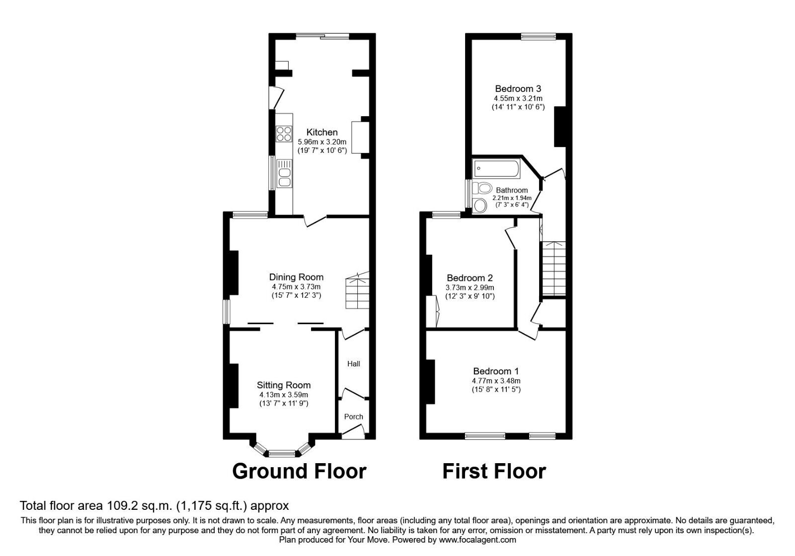 Floorplan of 3 bedroom Semi Detached House for sale, Diamond Avenue, Kirkby-in-Ashfield, Nottinghamshire, NG17