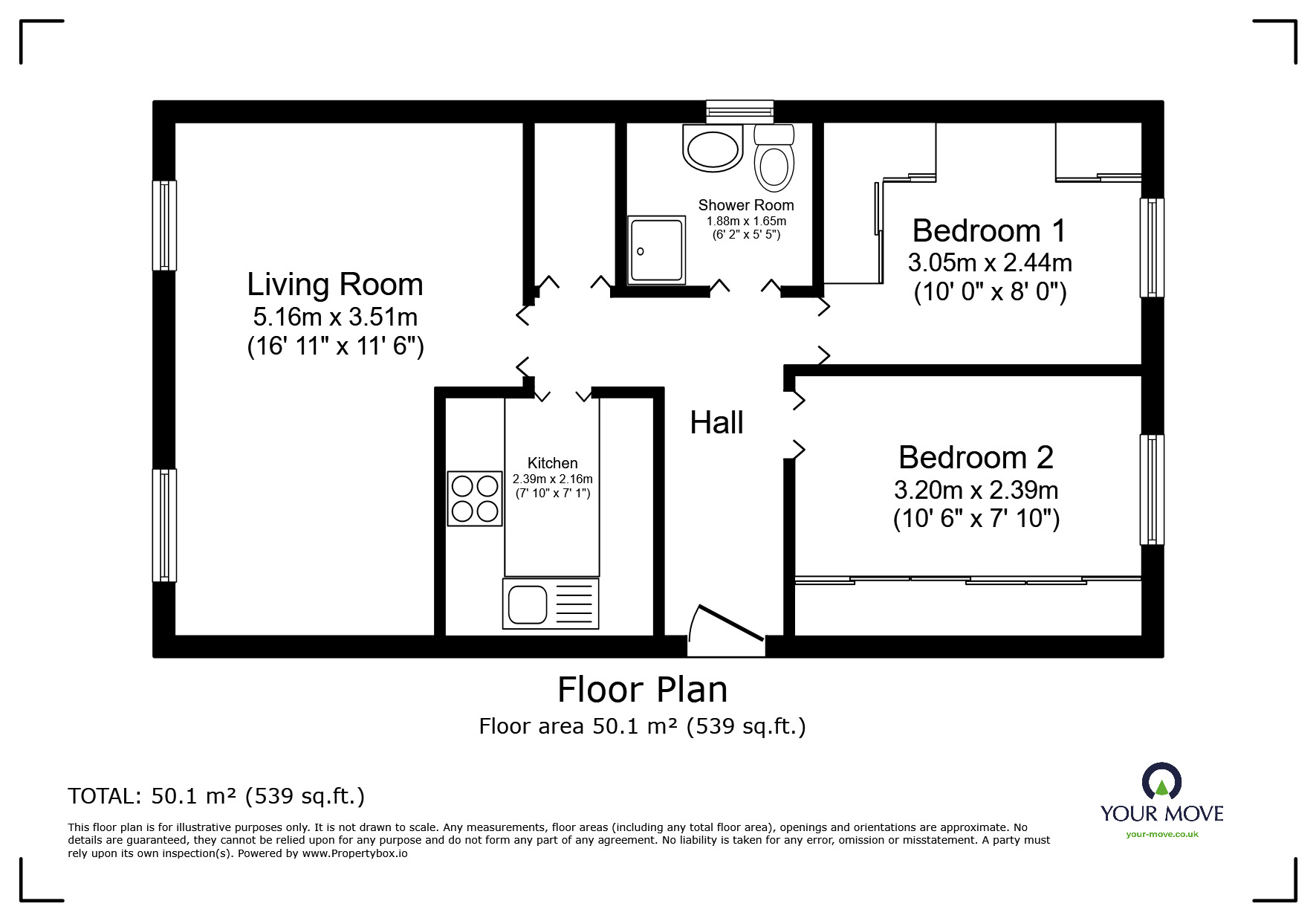 Floorplan of 2 bedroom Detached Bungalow for sale, Derwent Drive, Kirkby-in-Ashfield, Nottinghamshire, NG17