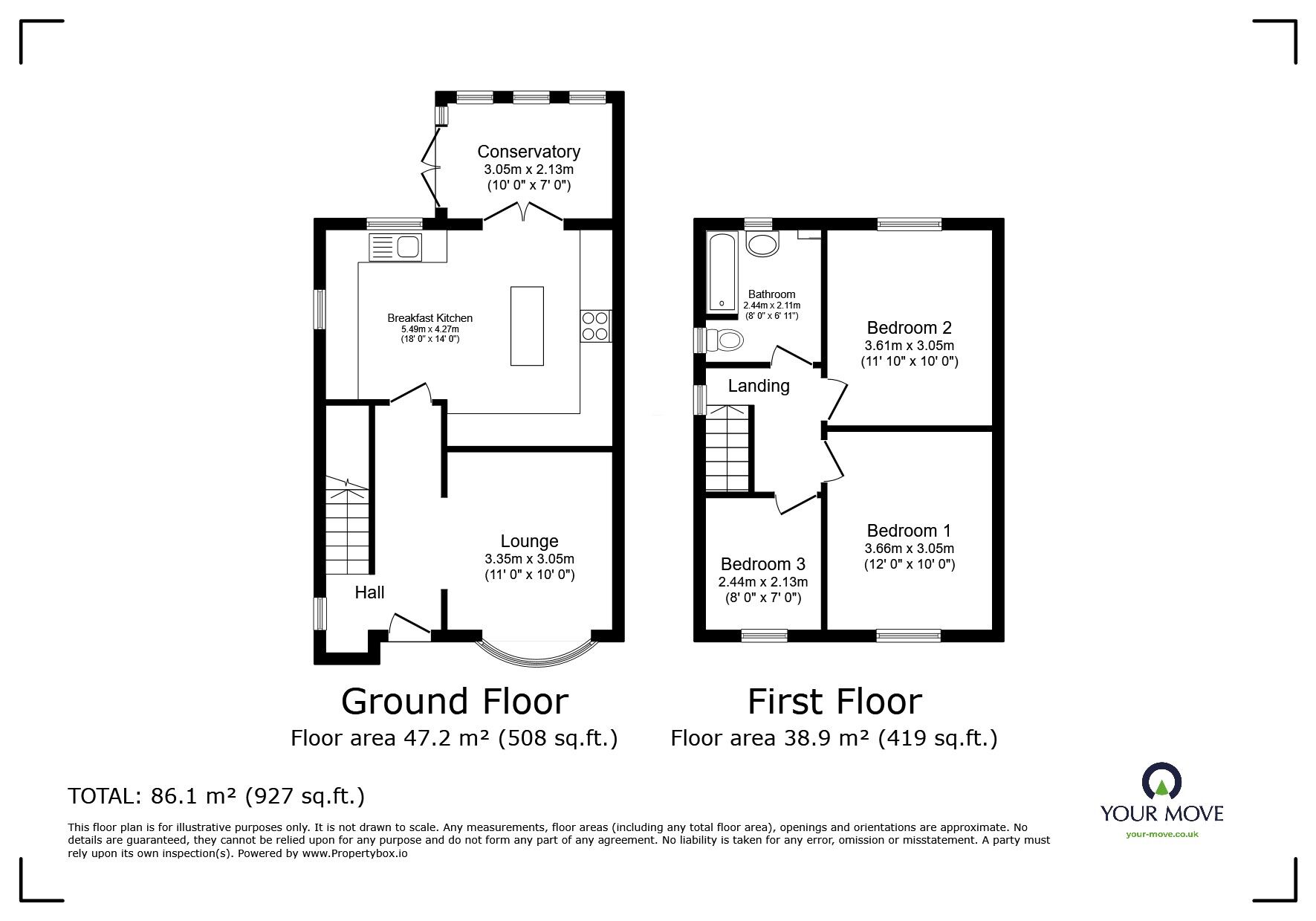 Floorplan of 3 bedroom Semi Detached House for sale, Beacon Drive, Kirkby-in-Ashfield, Nottinghamshire, NG17