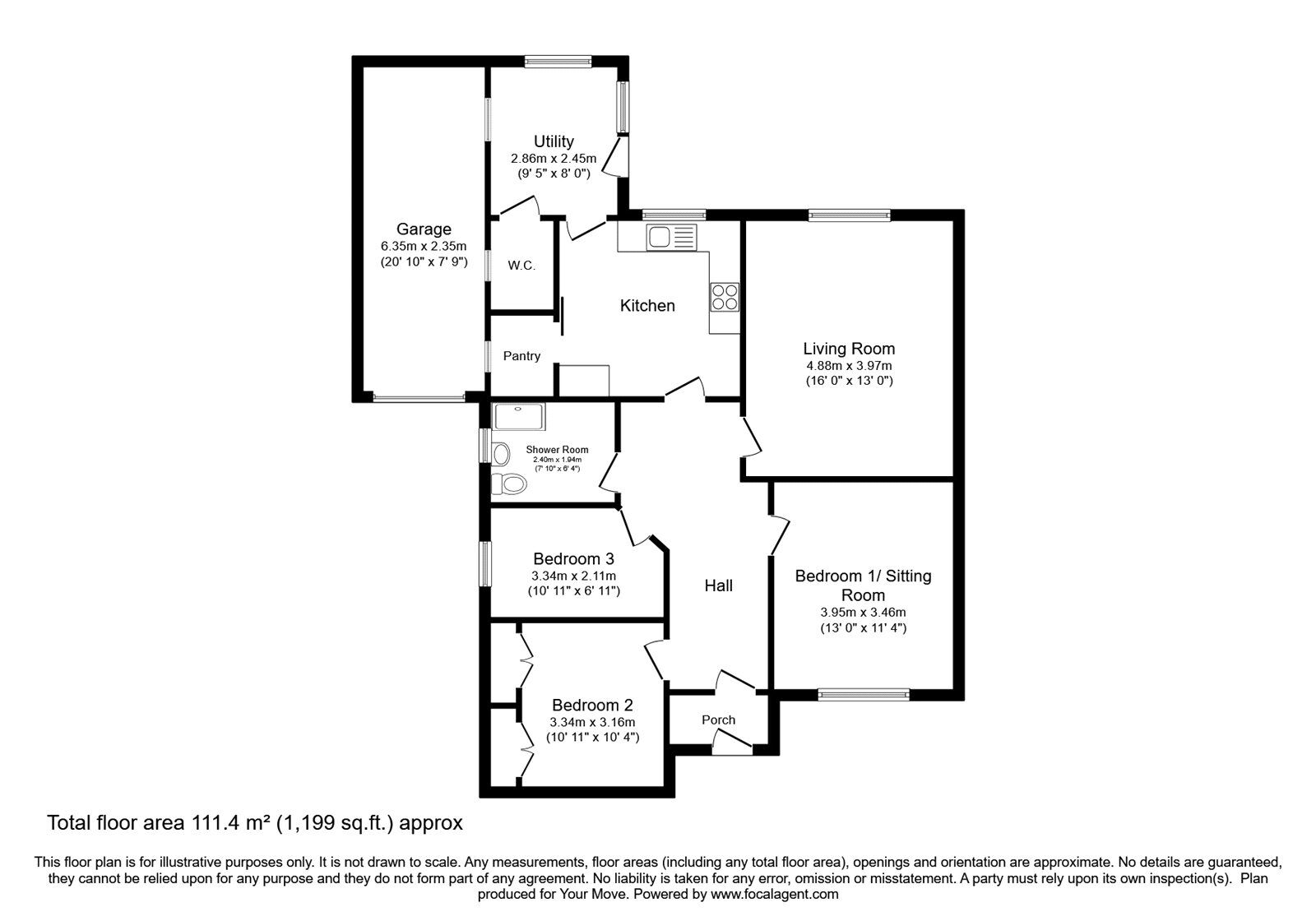 Floorplan of 3 bedroom Detached Bungalow for sale, Cedar Avenue, Kirkby-in-Ashfield, Nottinghamshire, NG17