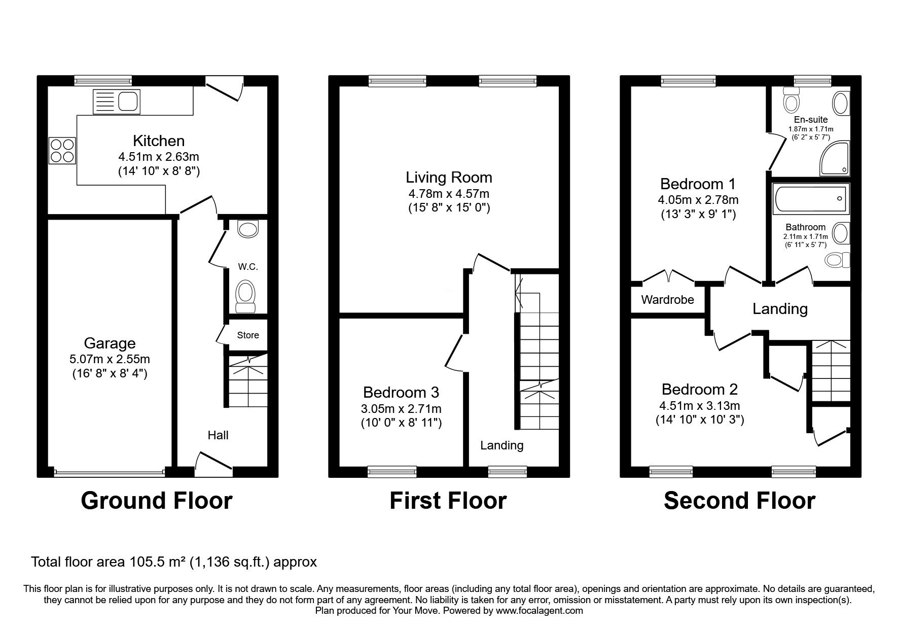 Floorplan of 3 bedroom Mid Terrace House for sale, Sorrel Drive, Kirkby-in-Ashfield, Nottinghamshire, NG17