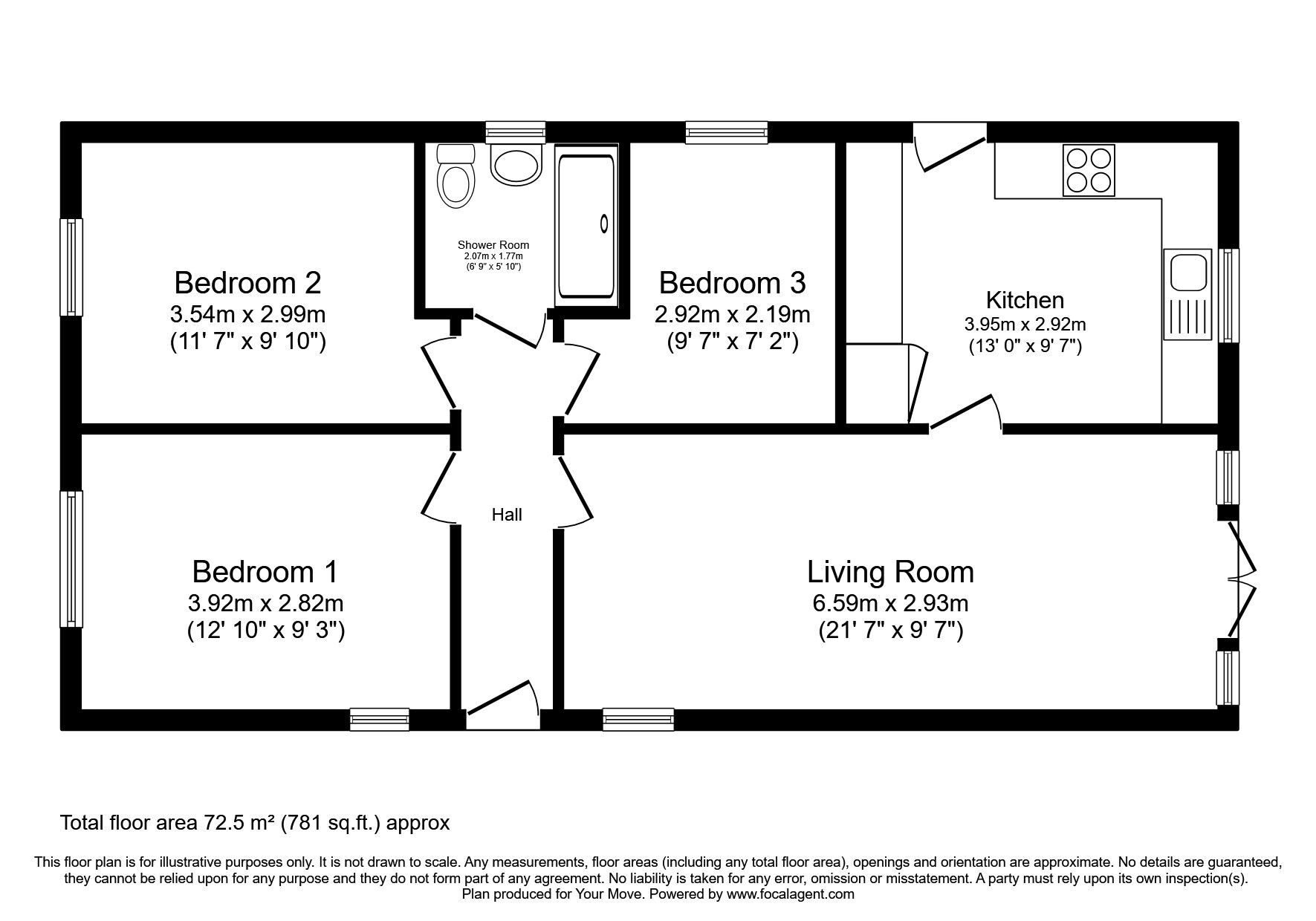 Floorplan of 3 bedroom Detached Bungalow for sale, Derwent Drive, Kirkby-in-Ashfield, Nottinghamshire, NG17