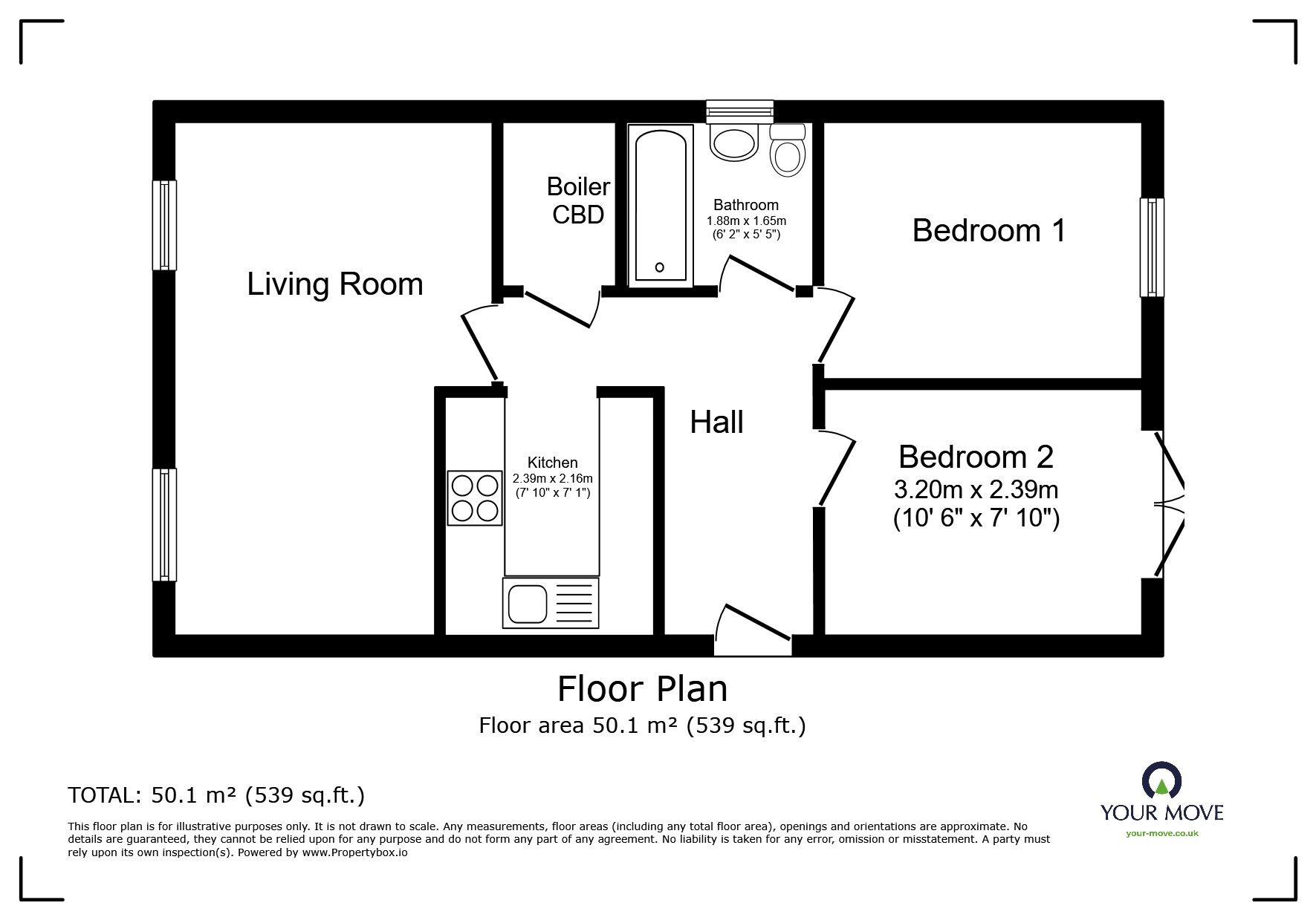 Floorplan of 2 bedroom Detached Bungalow to rent, Derwent Drive, Kirkby-in-Ashfield, Nottinghamshire, NG17