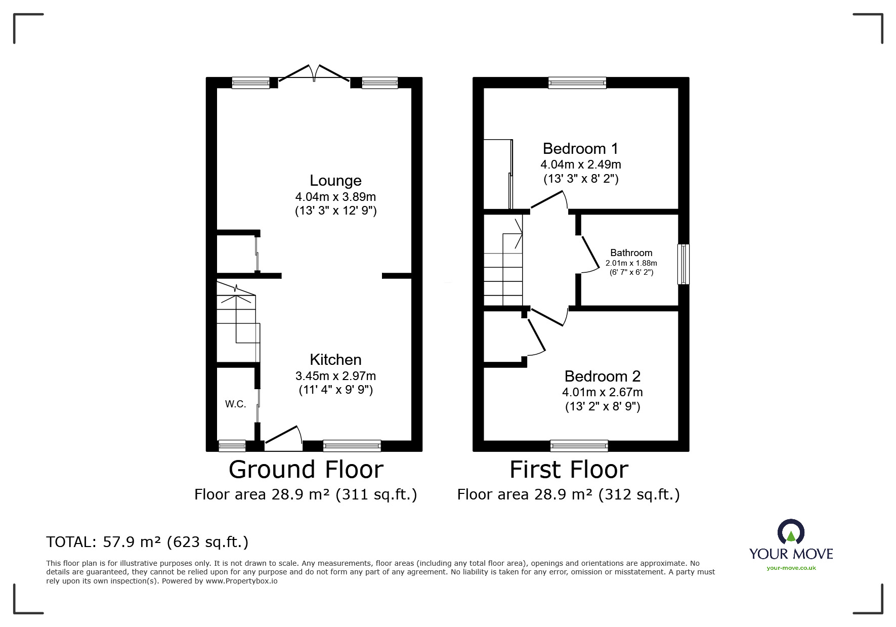 Floorplan of 2 bedroom Semi Detached House to rent, Rothwell Close, Sutton-in-Ashfield, Nottinghamshire, NG17