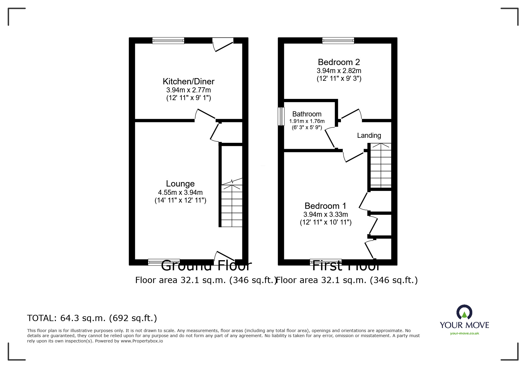 Floorplan of 2 bedroom Semi Detached House for sale, Shawcroft, Sutton-in-Ashfield, Nottinghamshire, NG17