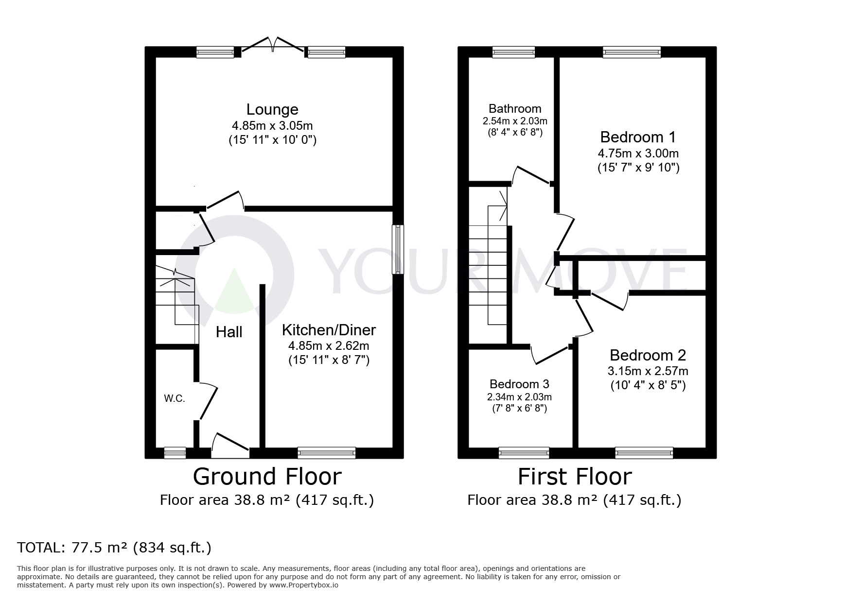 Floorplan of 3 bedroom Semi Detached House to rent, Rothwell Close, Sutton-in-Ashfield, Nottinghamshire, NG17