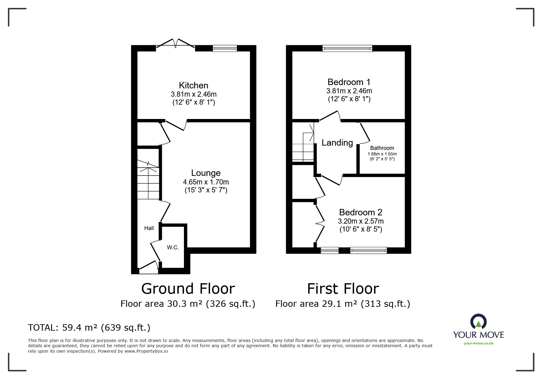 Floorplan of 2 bedroom End Terrace House to rent, Chiffchaff Crescent, Calverton, Nottinghamshire, NG14