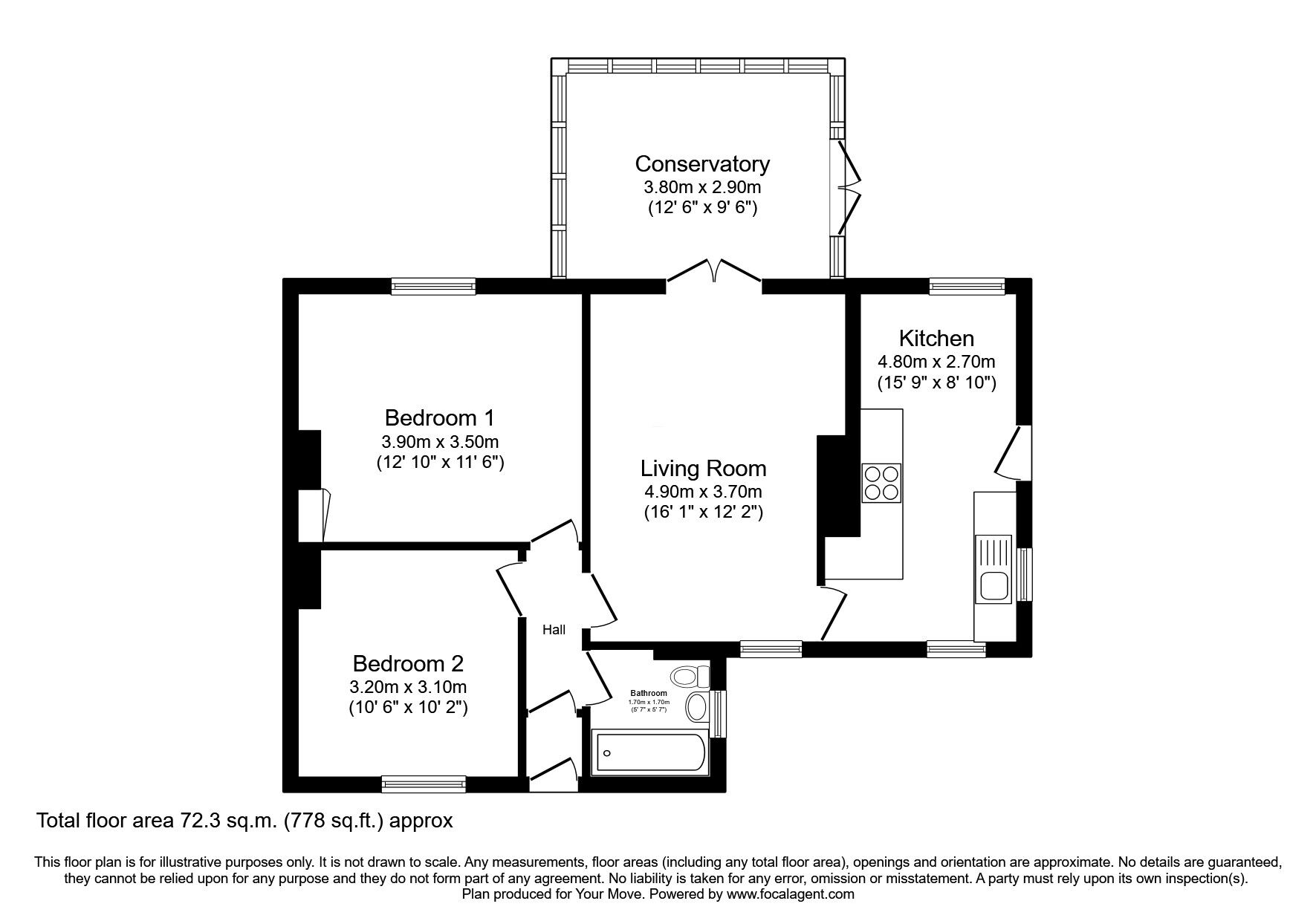 Floorplan of 2 bedroom Semi Detached Bungalow for sale, Balgreggie Park, Cardenden, Fife, KY5