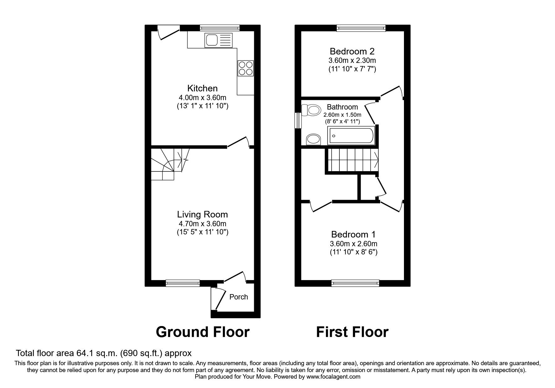 Floorplan of 2 bedroom Mid Terrace House to rent, Moray Park, Dalgety Bay, Dunfermline, KY11