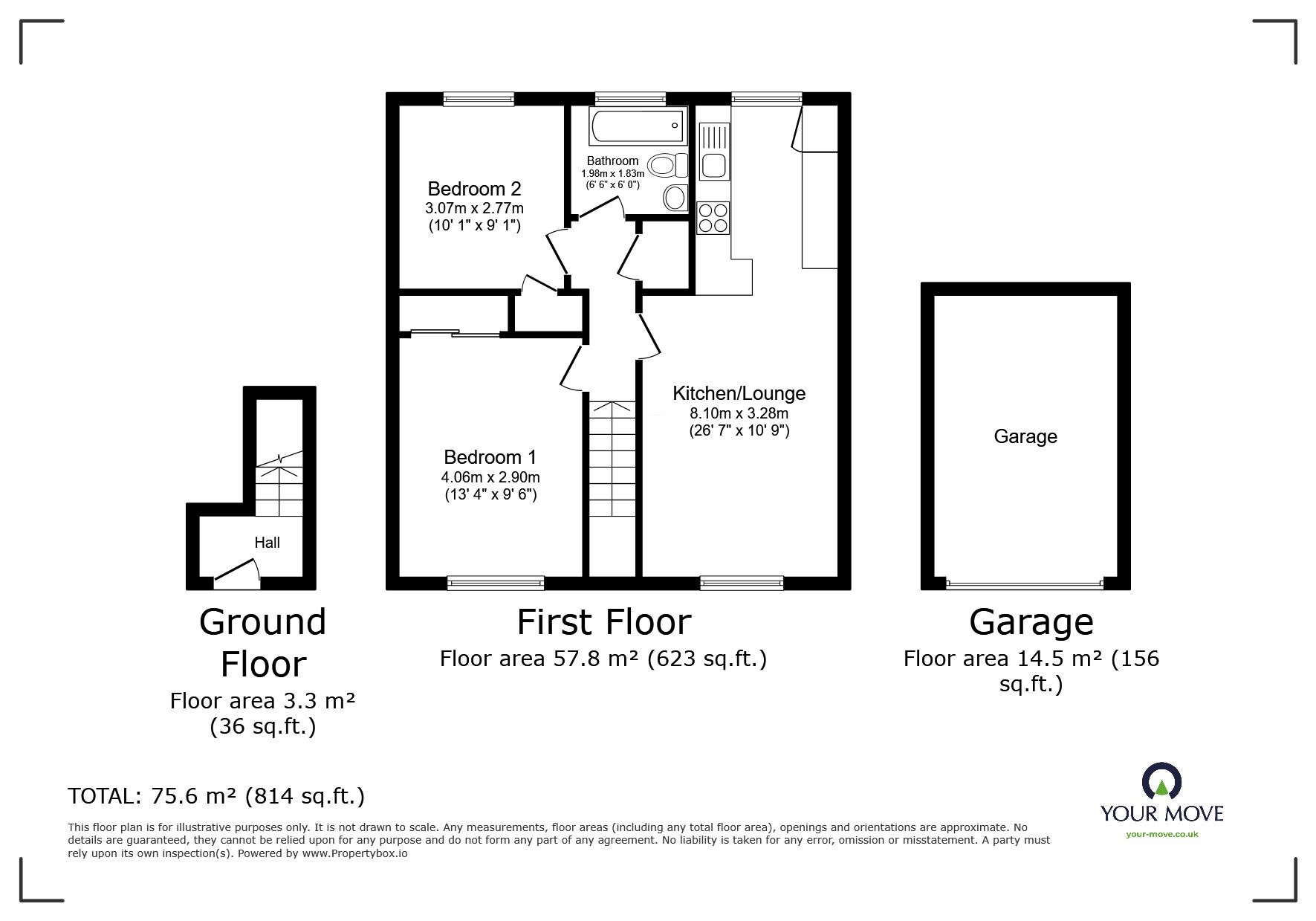 Floorplan of 2 bedroom  Flat for sale, Denis Close, Leicester, Leicestershire, LE3