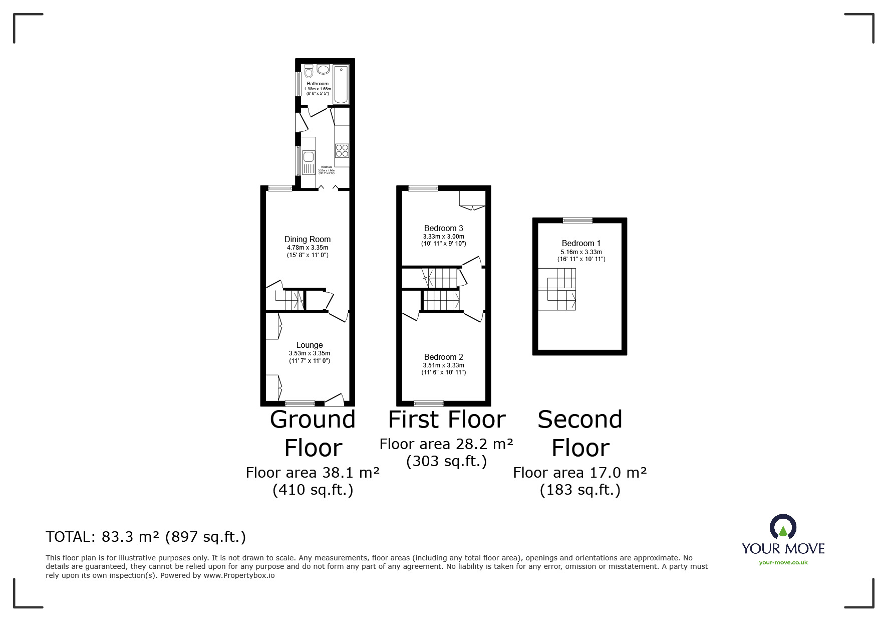 Floorplan of 3 bedroom Mid Terrace House to rent, Algernon Road, Melton Mowbray, Leicestershire, LE13