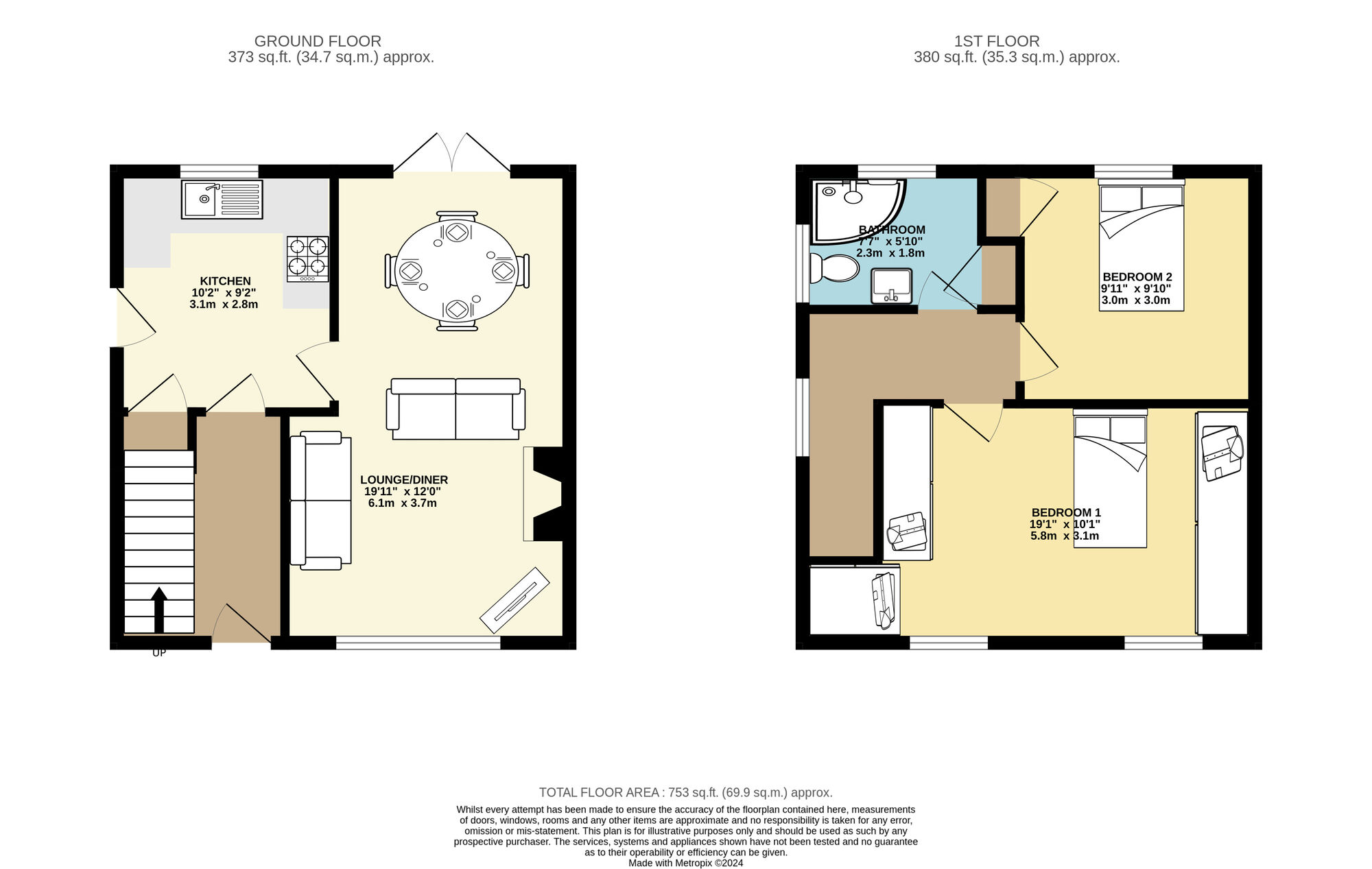 Floorplan of 2 bedroom Semi Detached House for sale, All Saints Circle, Woodlesford, West Yorkshire, LS26