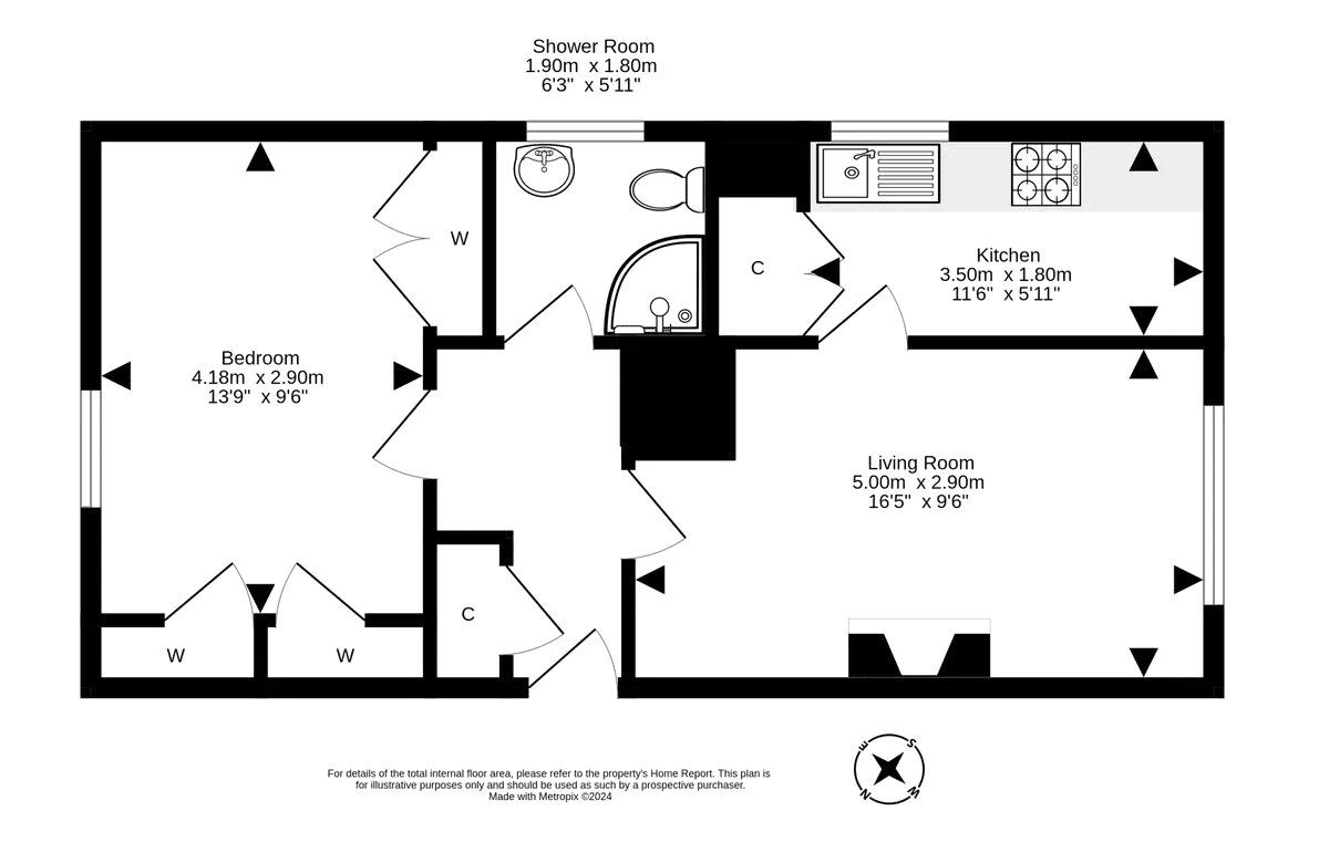 Floorplan of 1 bedroom  Flat for sale, Gordon Street, Edinburgh, Midlothian, EH6