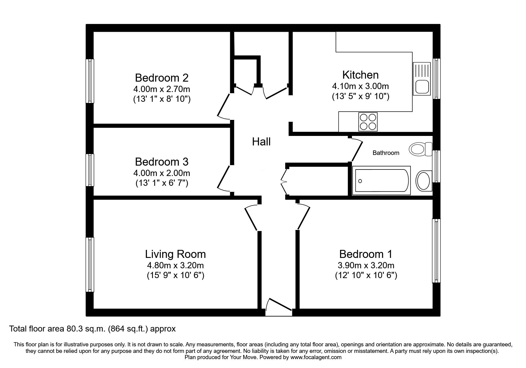 Floorplan of 3 bedroom  Flat for sale, Dumbryden Grove, Edinburgh, Midlothian, EH14