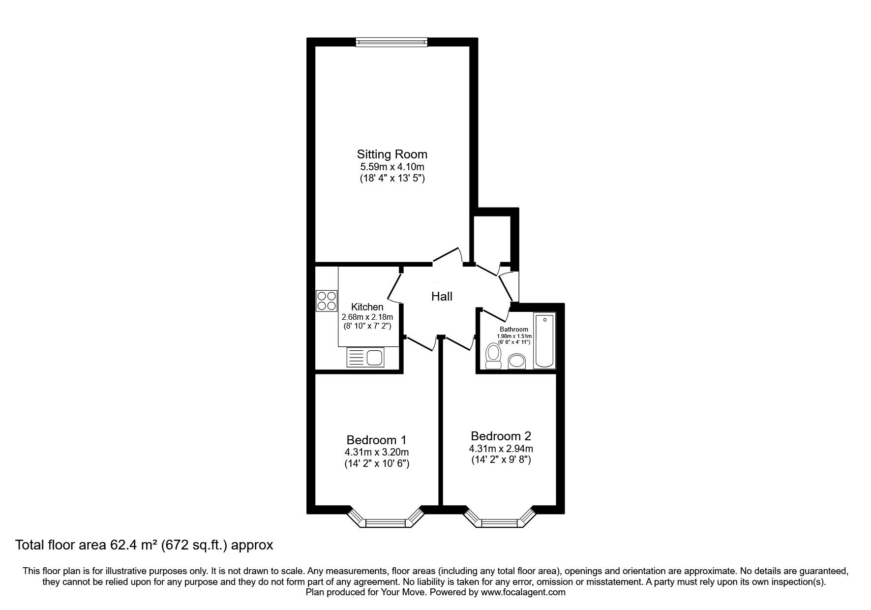 Floorplan of 2 bedroom  Flat for sale, Polwarth Terrace, Edinburgh, Midlothian, EH11