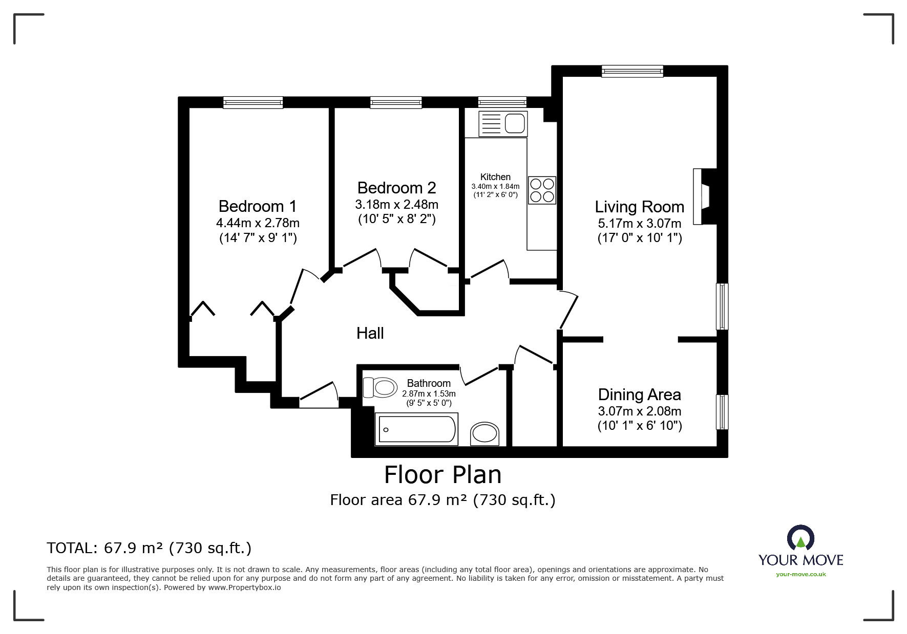 Floorplan of 2 bedroom Mid Terrace Flat to rent, Hawthornden Place, Edinburgh, EH7