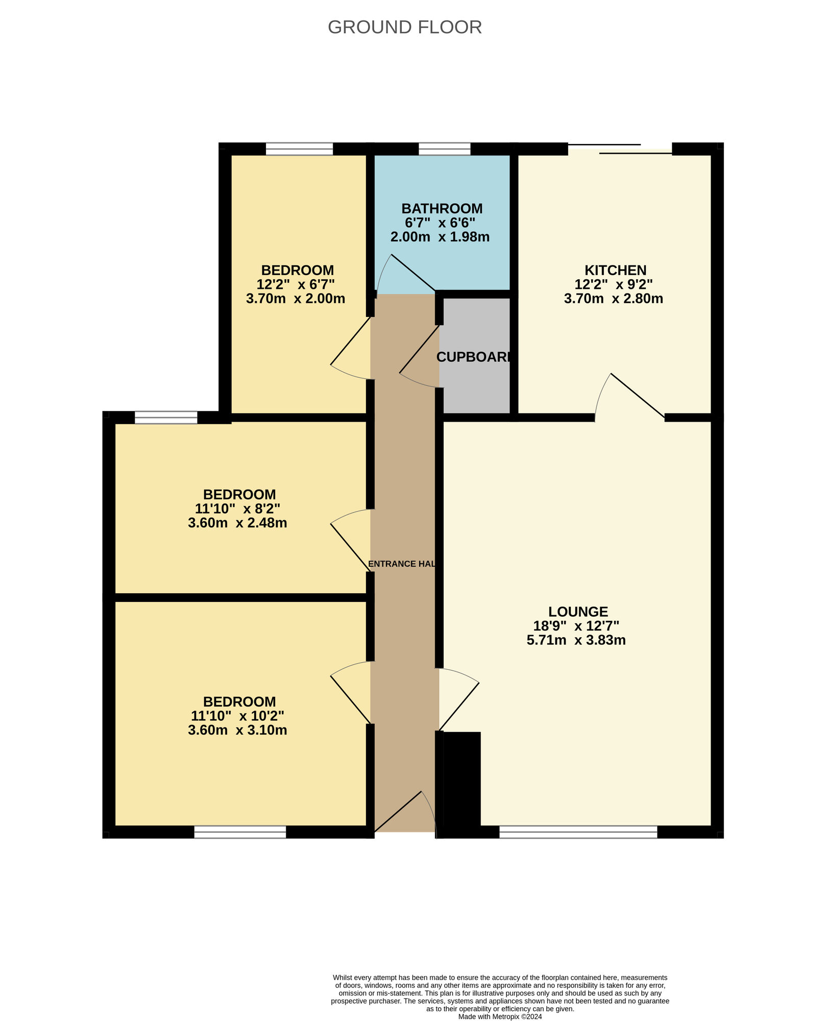 Floorplan of 3 bedroom End Terrace Bungalow for sale, Kennoway Road, Windygates, Fife, KY8