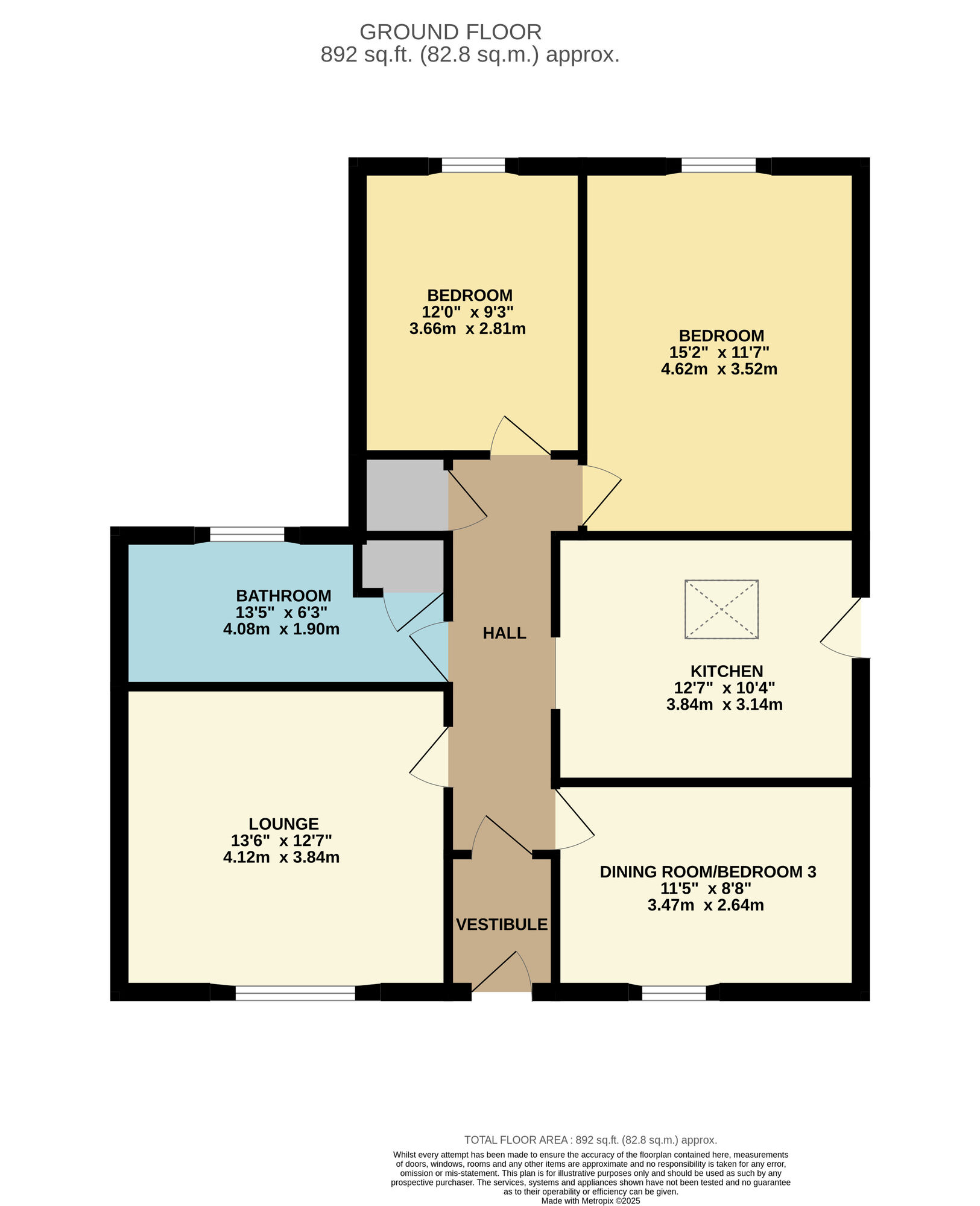 Floorplan of 3 bedroom End Terrace Bungalow for sale, Kennoway Road, Windygates, Fife, KY8