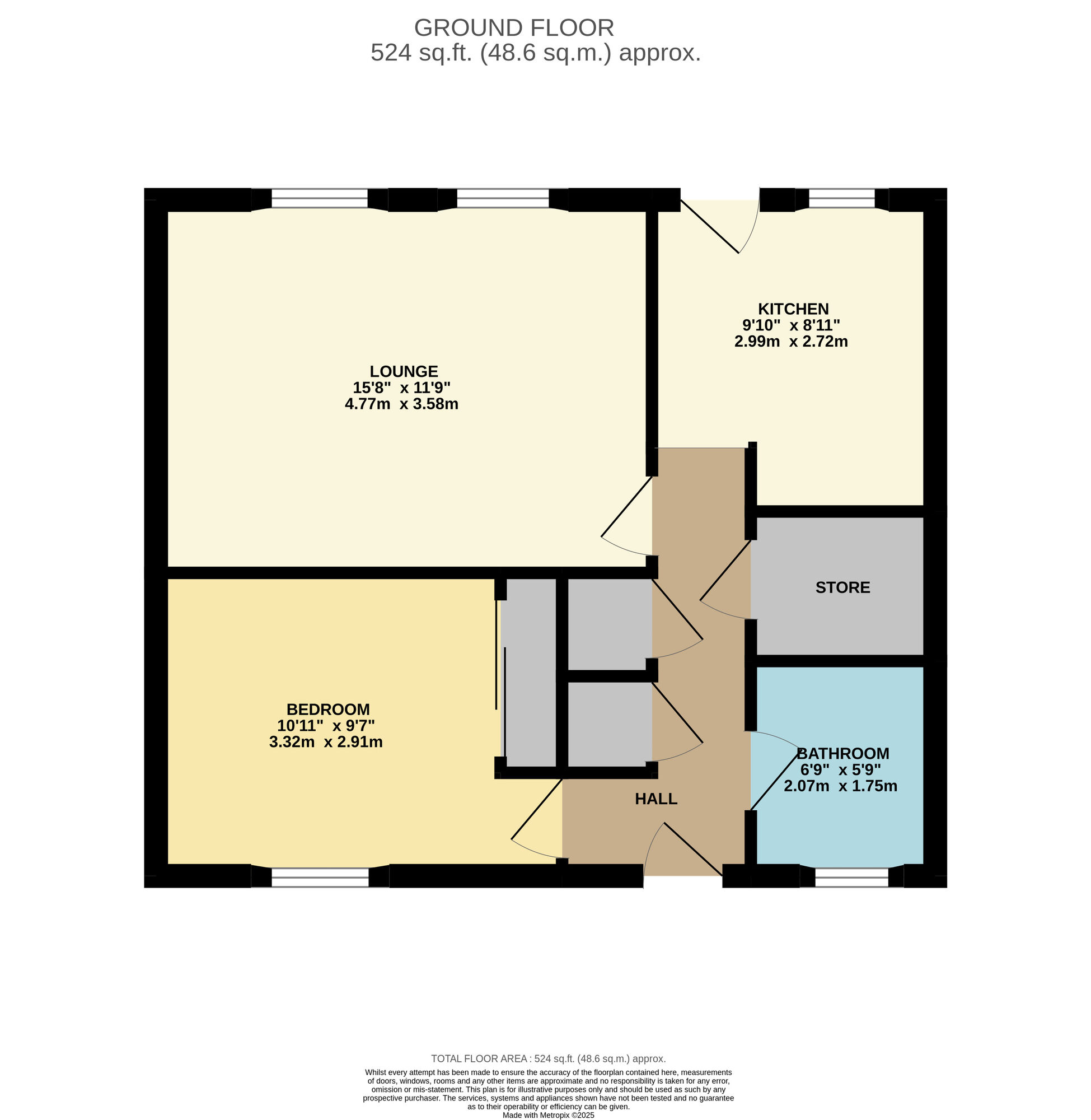 Floorplan of 1 bedroom Mid Terrace Bungalow for sale, Durward Street, Leven, Fife, KY8