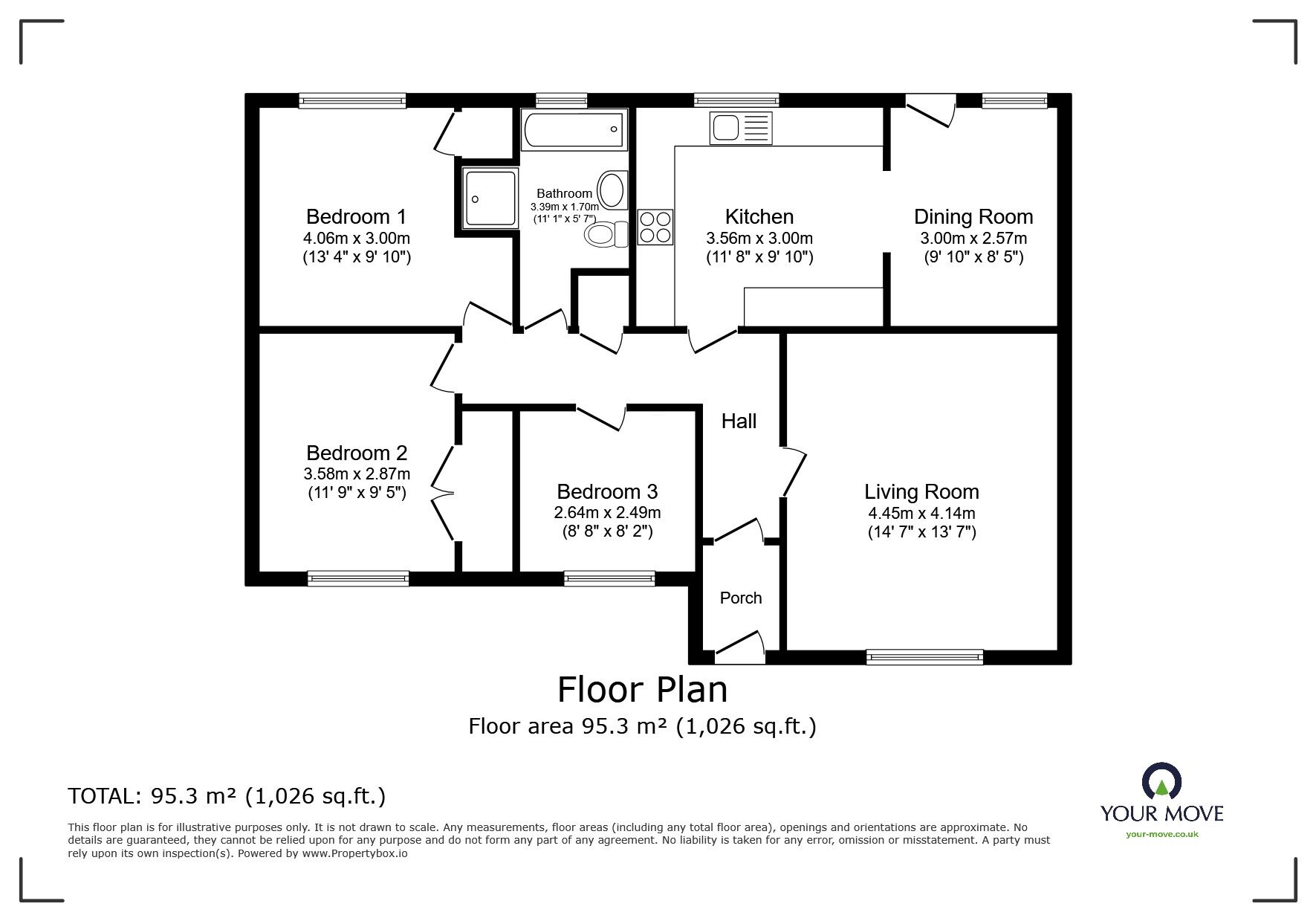 Floorplan of 3 bedroom Detached Bungalow for sale, Denzlingen Close, North Hykeham, Lincolnshire, LN6