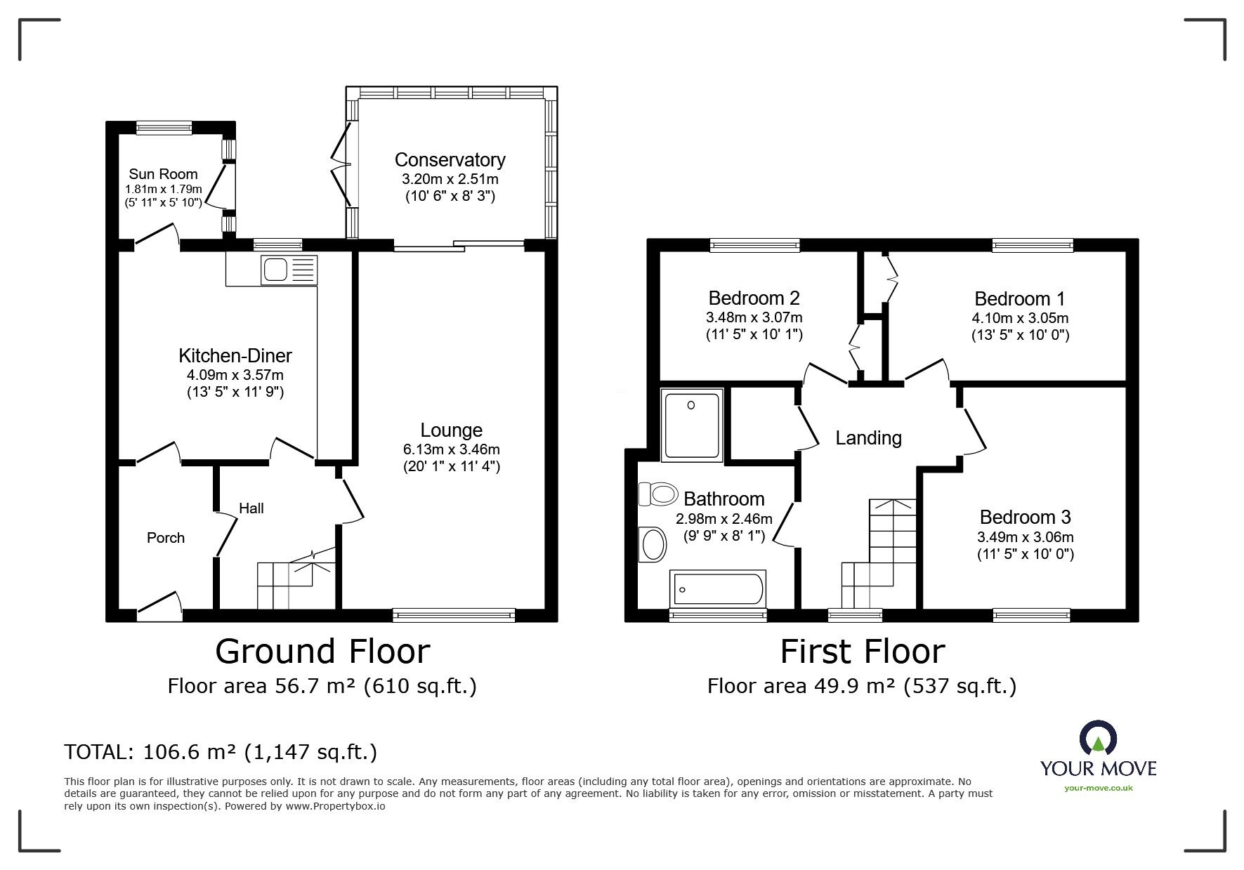 Floorplan of 3 bedroom Mid Terrace House for sale, Hatton Close, Lincoln, Lincolnshire, LN6