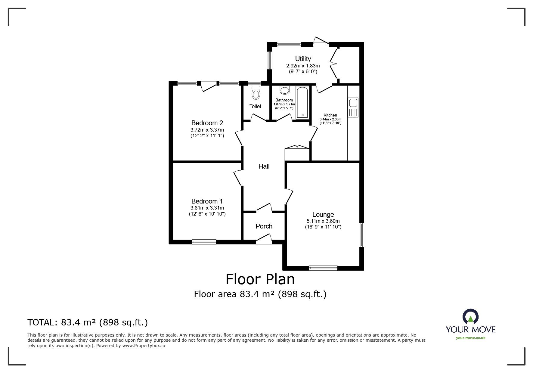 Floorplan of 2 bedroom Detached Bungalow for sale, Churchill Avenue, Bracebridge Heath, Lincolnshire, LN4