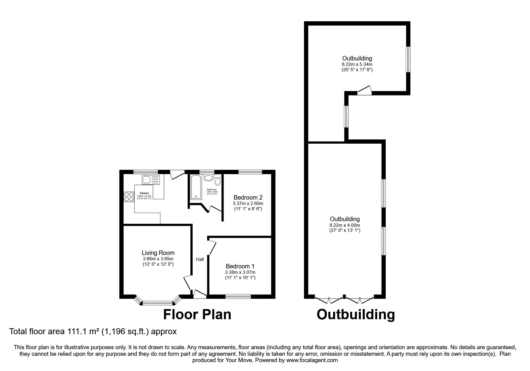 Floorplan of 2 bedroom Detached Bungalow for sale, Jerusalem Road, Skellingthorpe, Lincolnshire, LN6