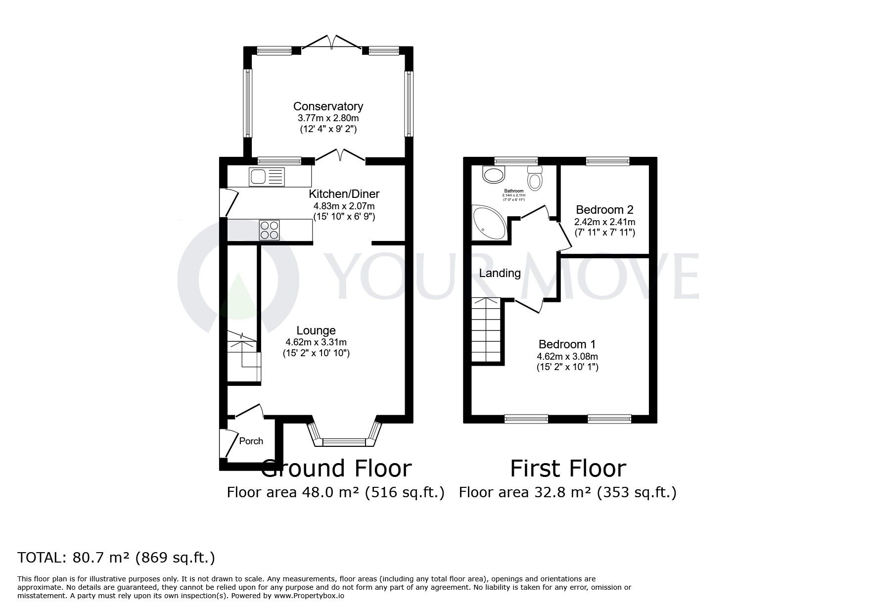 Floorplan of 2 bedroom Semi Detached House for sale, Oakdene Avenue, Bracebridge Heath, Lincolnshire, LN4