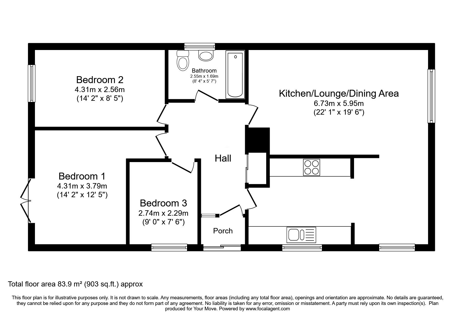 Floorplan of 3 bedroom Detached Bungalow for sale, Canterbury Drive, Washingborough, Lincolnshire, LN4